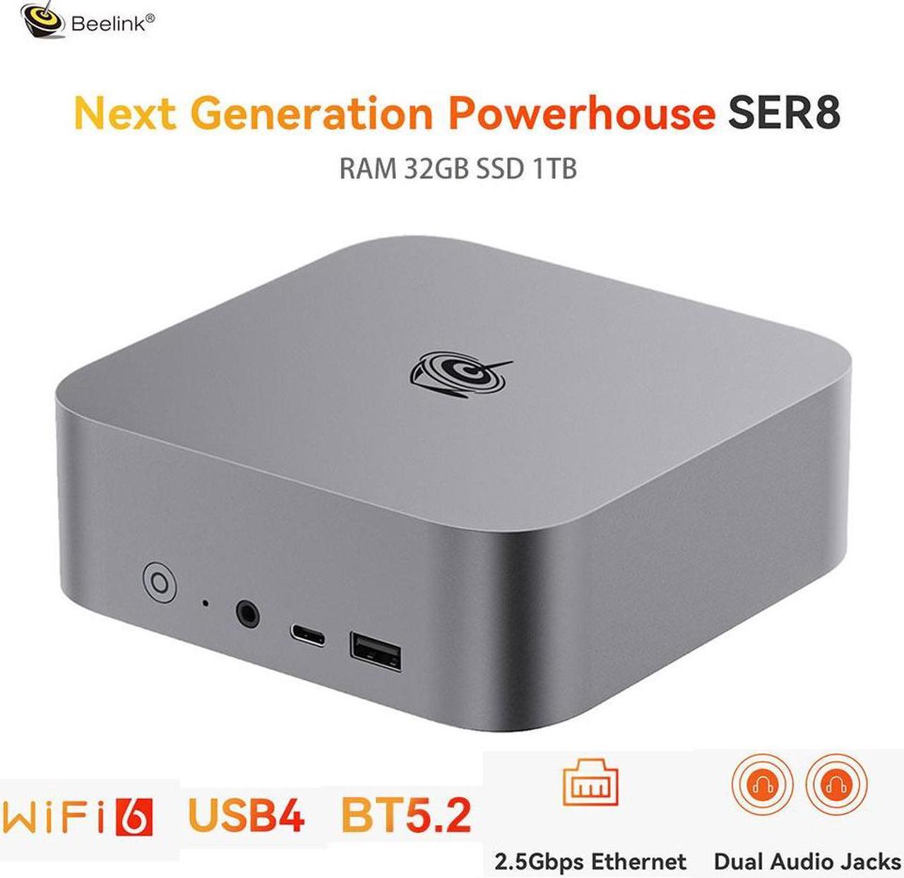 Beelink Mini Gaming PC SER8 Powerful AI PC With AMD Ryzen 7 8845HS 32G DDR5 1T NVME PCIe4.0 SSD 2.5Gbps Desktop Computer