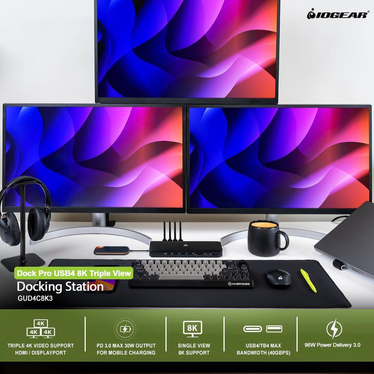 Alt view image 16 of 20 - IOGEAR Docking Station Dock Pro USB4 8K Triple View - GUD4C8K3