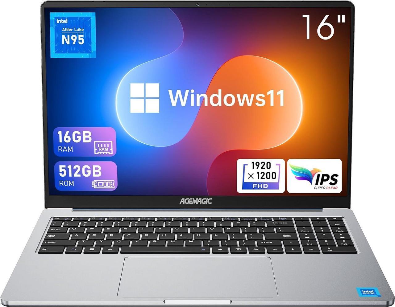 Main image of ACEMAGIC Laptop 16 inch FHD Display, 16GB RAM 512GB ROM with Intel 12th Gen Alder Lake N95(4C/4T, Up to 3.4GHz) Laptop Computer Support WiFi, BT5.0, 1MP Webcam, 3*USB3.2, Type-C