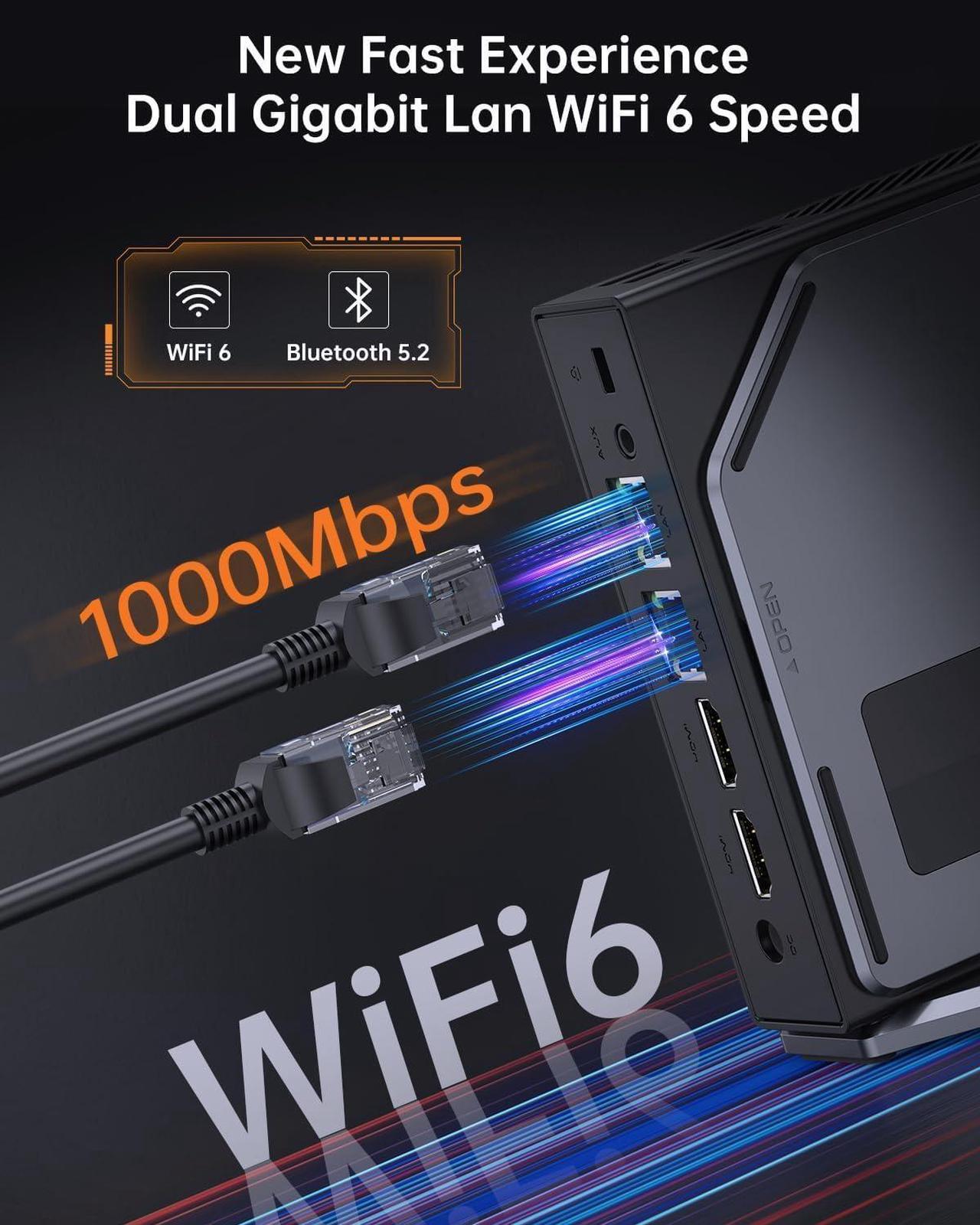 Alt view image 5 of 7 - 4K S1 Mini PC Intel N97 CPU (up to 3.6 GHz), 16GB DDR4 RAM 512GB M.2 SSD Mini Computer with LCD Screen, Vertical Mini Desktop PC with RGB Light, WiFi 6/BT 5.2/4K UHD/Dual LAN for Home/Office