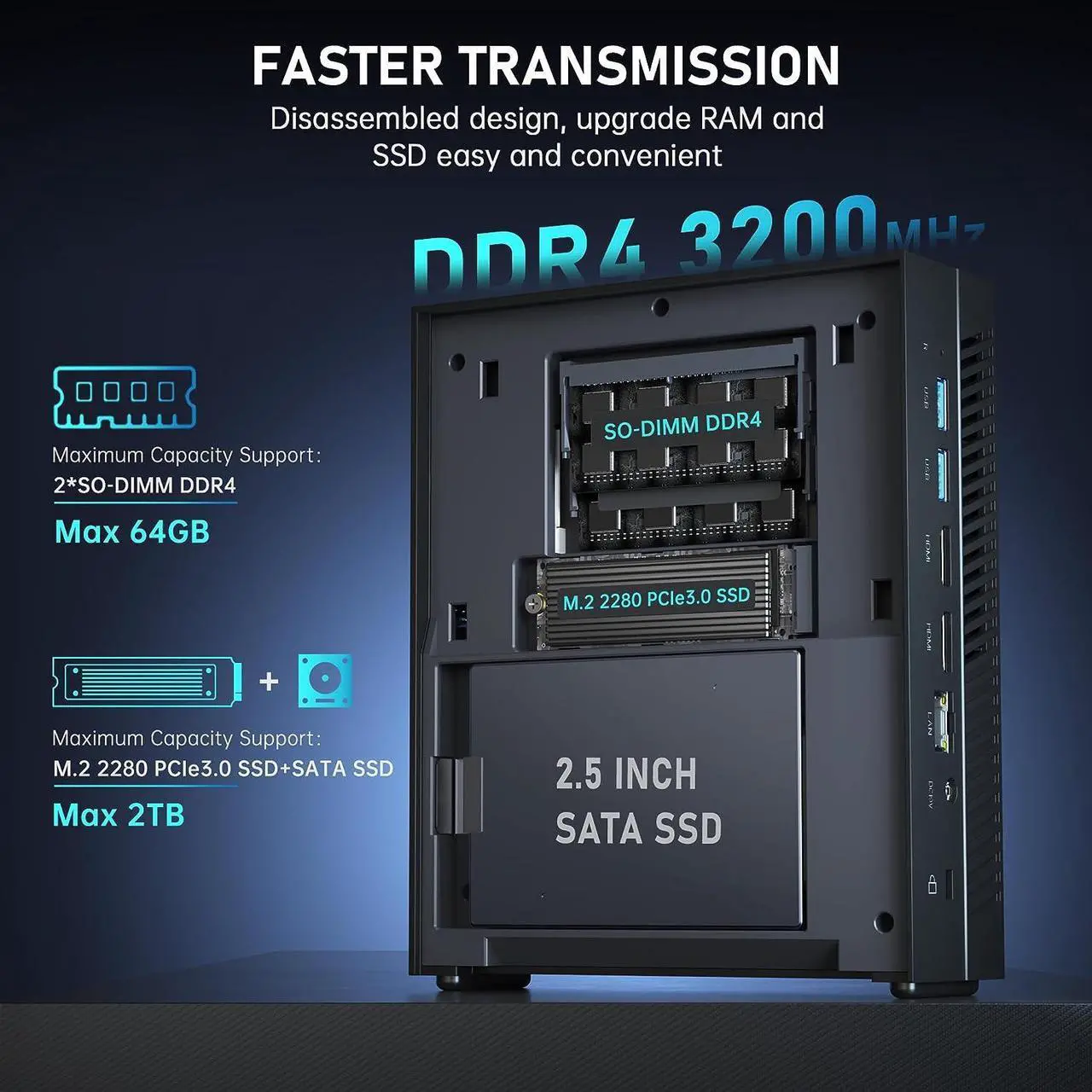 Alt view image 6 of 7 - [Office/Gaming PC] Mini PC Intel i5 11500B 16GB DDR4 512GB NVME SSD Mini Computers, windows 11 Small Desktop Tower PC Support WiFi 6/BT 5.2/Type C/HDMI/4K Triple Display/Up to 4.6 GHz