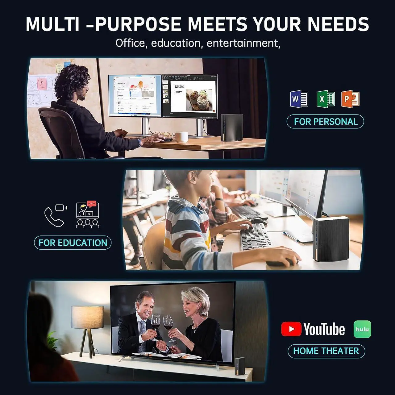 Alt view image 7 of 7 - [Office/Gaming PC] Mini PC Intel i5 11500B 16GB DDR4 512GB NVME SSD Mini Computers, windows 11 Small Desktop Tower PC Support WiFi 6/BT 5.2/Type C/HDMI/4K Triple Display/Up to 4.6 GHz