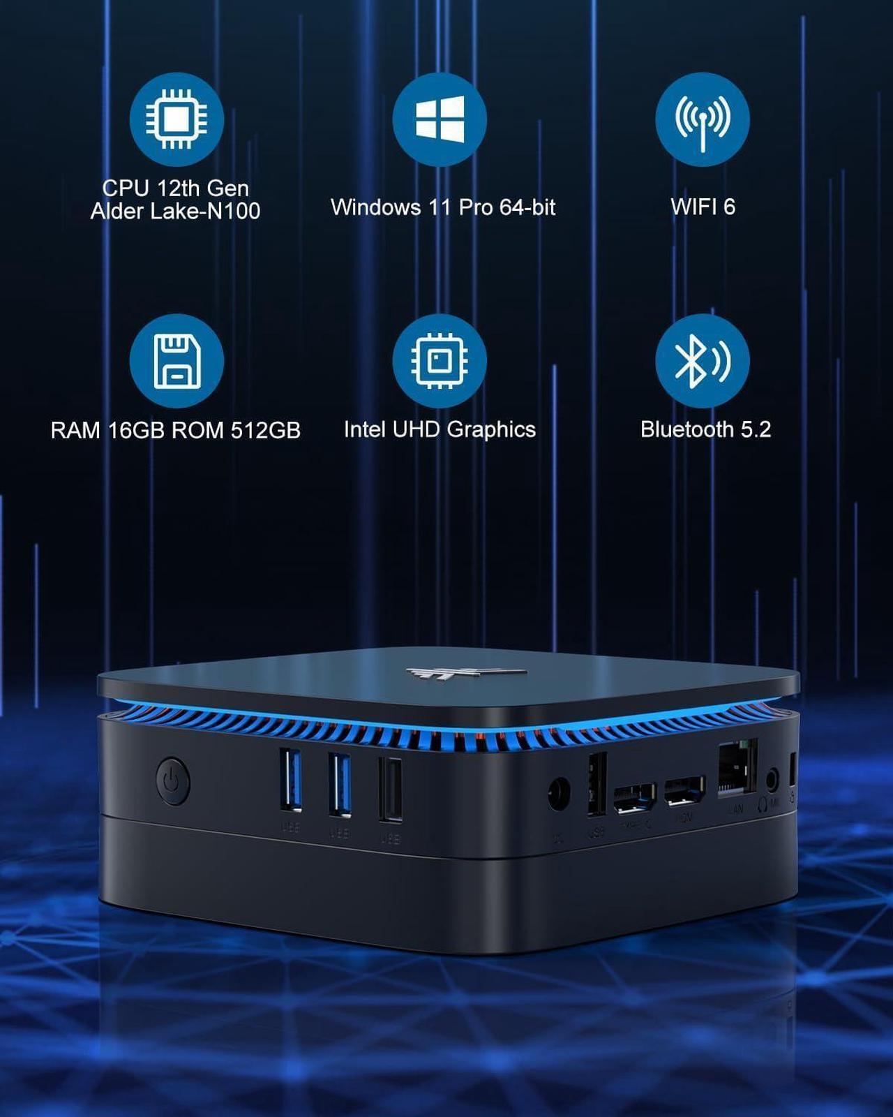 Alt view image 4 of 7 - KAMRUI 4K Mini PC AK1PLUS 16GB RAM Intel 12th Alder Lake N100 Windows 11 HDMI 512GB M.2 SSD 2.4 & 5GHz Wi-Fi and support WIFI 5 expand the storage up to 2TB