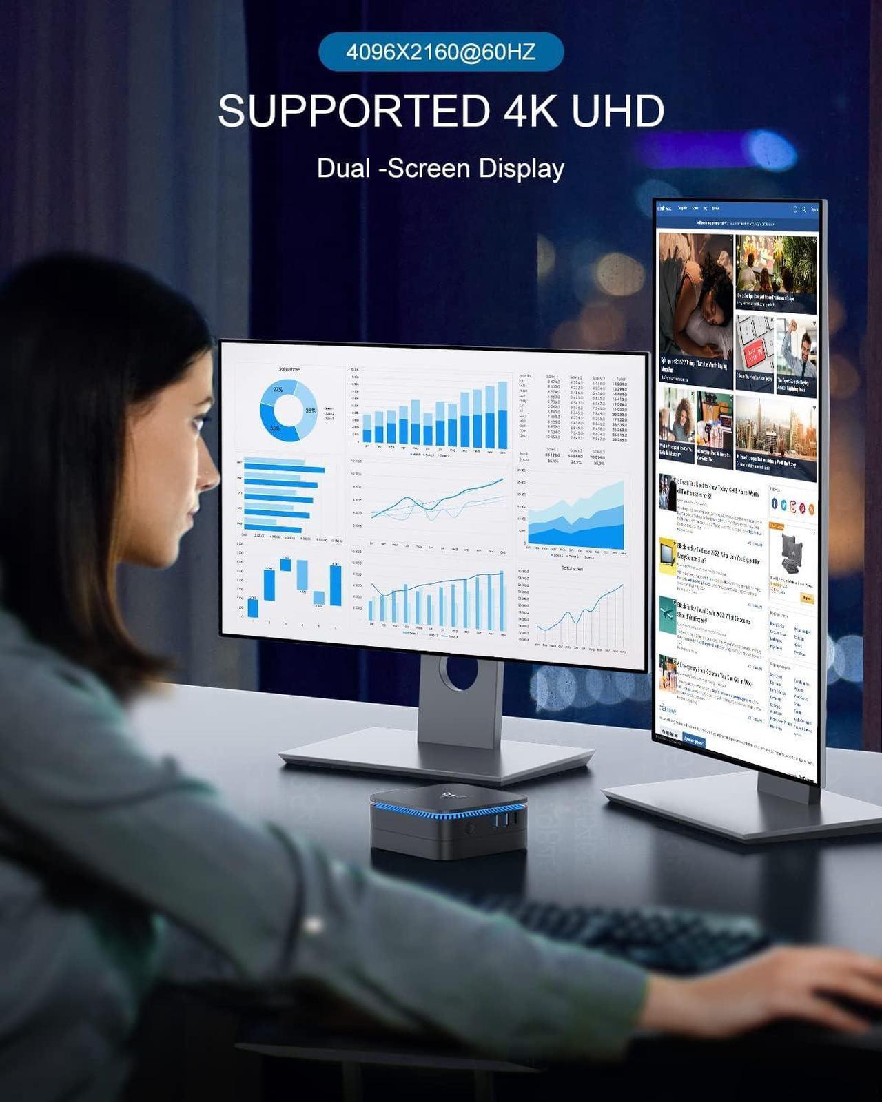 Alt view image 6 of 7 - KAMRUI 4K Mini PC AK1PLUS 16GB RAM Intel 12th Alder Lake N100 Windows 11 HDMI 512GB M.2 SSD 2.4 & 5GHz Wi-Fi and support WIFI 5 expand the storage up to 2TB