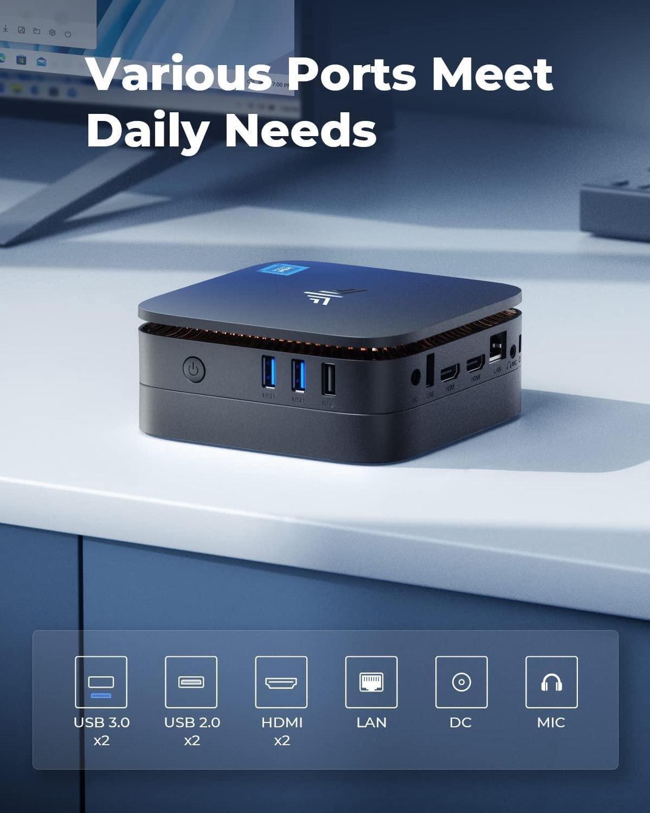 Alt view image 7 of 7 - KAMRUI 4K Mini PC AK1PLUS 16GB RAM Intel 12th Alder Lake N100 Windows 11 HDMI 1TB M.2 SSD 2.4 & 5GHz Wi-Fi and support WIFI 5 expand the storage up to 2TB