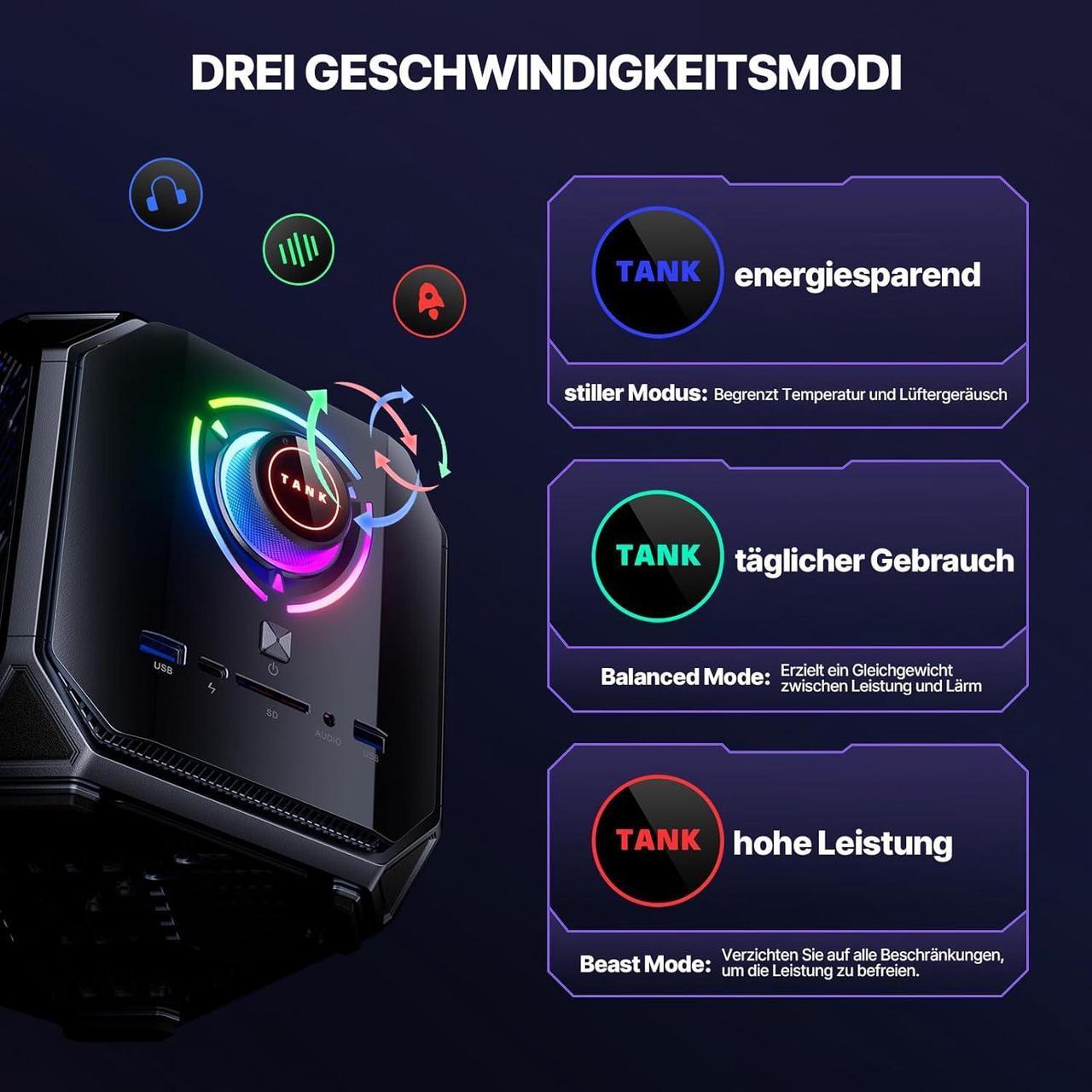 Alt view image 7 of 7 - KAMRUI 4K GAMING Mini PC Tank03 Windows 11 intel i7-12700H (14C/20T, bis zu 4.7Ghz) RTX 3070 Graphics 32GB DDR5 1TB NVME SSD,Mini Computer with WiFi6 | Dual 2.5G LAN | 8K UHD | Windows 11 | Type-C