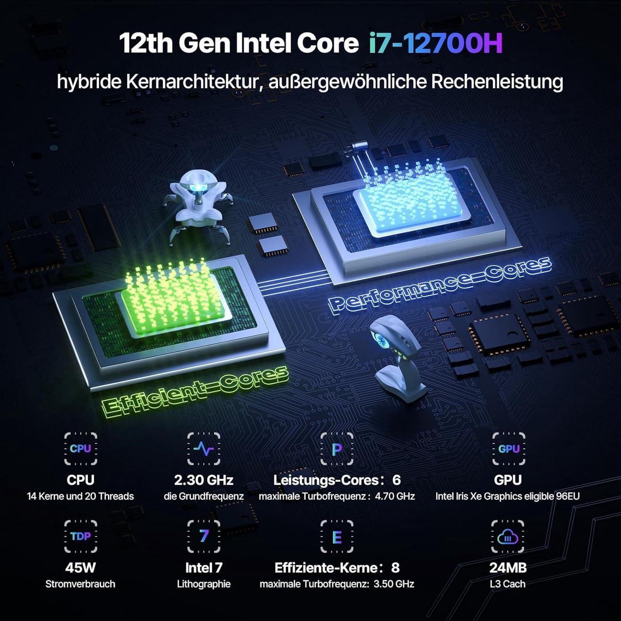 Alt view image 3 of 7 - KAMRUI 4K GAMING Mini PC Tank03 Windows 11 intel i7-12700H (14C/20T, bis zu 4.7Ghz) RTX 3070 Graphics 32GB DDR5 1TB NVME SSD,Mini Computer with WiFi6 | Dual 2.5G LAN | 8K UHD | Windows 11 | Type-C