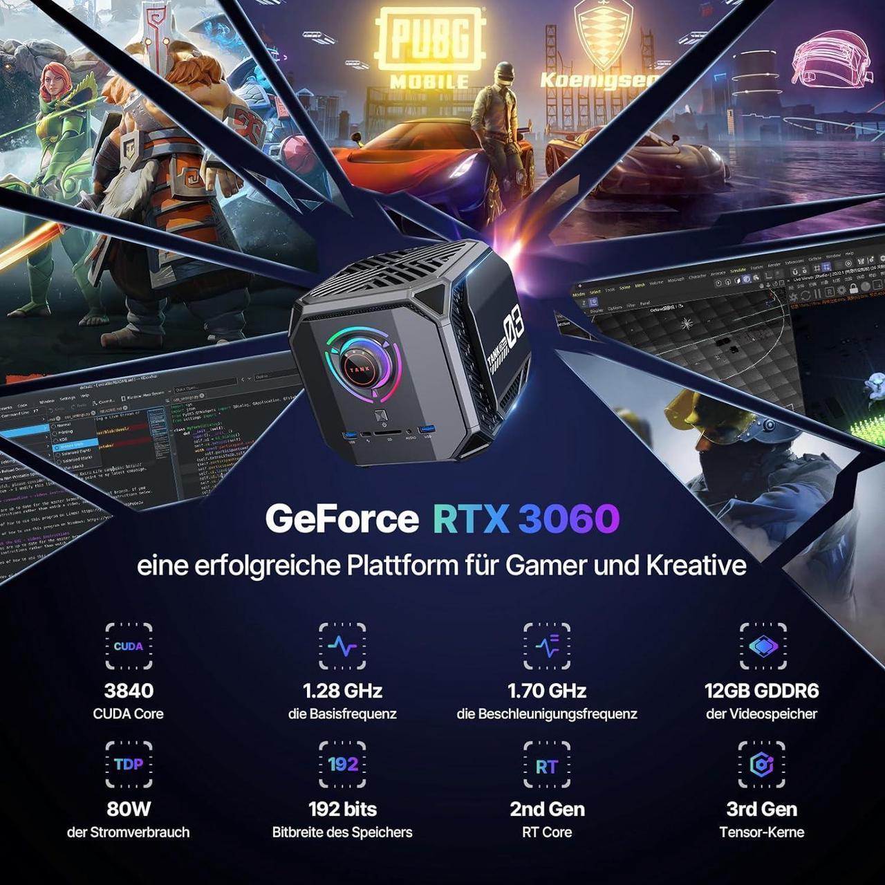 Alt view image 4 of 7 - KAMRUI 4K GAMING Mini PC Tank03 Windows 11 intel i7-12700H (14C/20T, bis zu 4.7Ghz) RTX 3070 Graphics 32GB DDR5 1TB NVME SSD,Mini Computer with WiFi6 | Dual 2.5G LAN | 8K UHD | Windows 11 | Type-C
