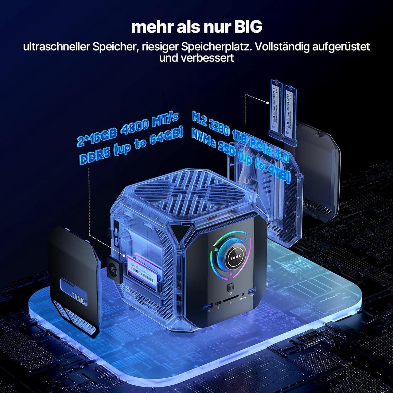 Alt view image 5 of 7 - KAMRUI 4K GAMING Mini PC Tank03 Windows 11 intel i7-12700H (14C/20T, bis zu 4.7Ghz) RTX 3070 Graphics 32GB DDR5 1TB NVME SSD,Mini Computer with WiFi6 | Dual 2.5G LAN | 8K UHD | Windows 11 | Type-C