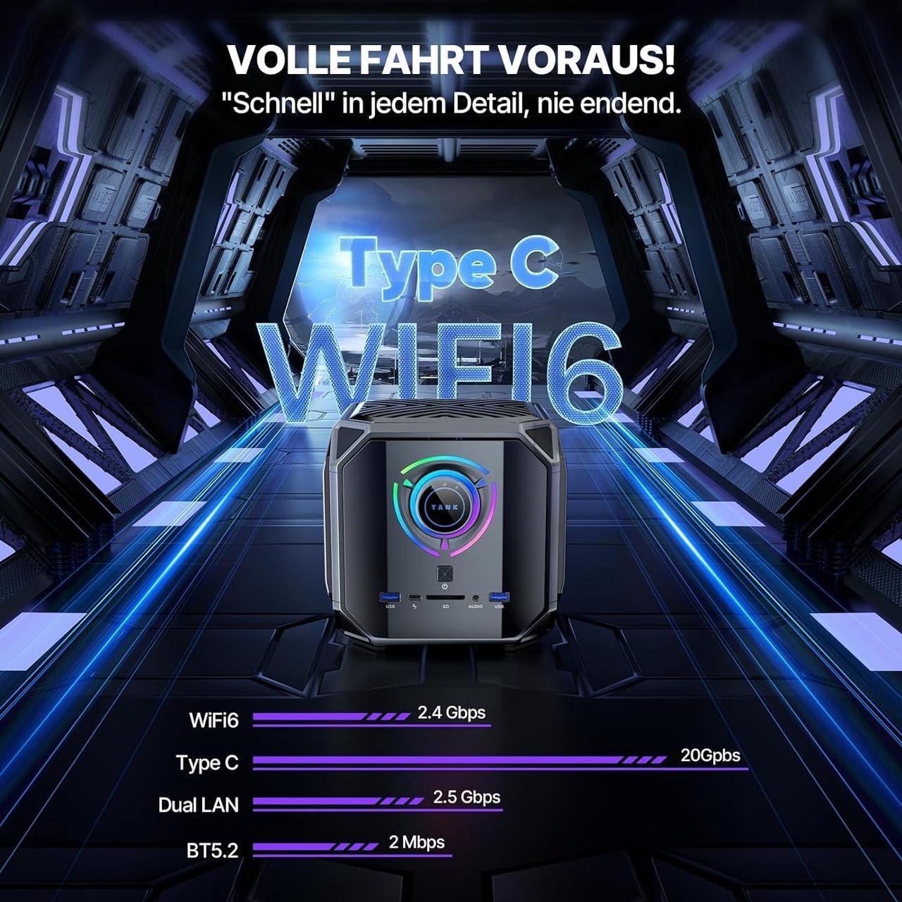 Alt view image 6 of 7 - KAMRUI 4K GAMING Mini PC Tank03 Windows 11 intel i7-12700H (14C/20T, bis zu 4.7Ghz) RTX 3070 Graphics 32GB DDR5 1TB NVME SSD,Mini Computer with WiFi6 | Dual 2.5G LAN | 8K UHD | Windows 11 | Type-C