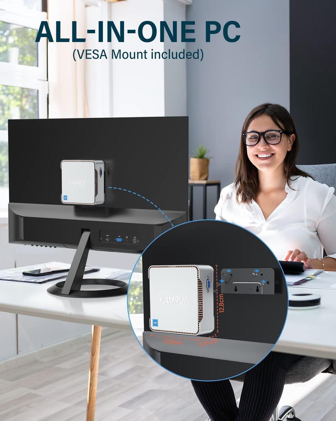 Alt view image 7 of 7 - KAMRUI 4K Mini PC 16GB DDR4 RAM 512GB SSD ROM, Intel 12th Alder Lake-N95 4 Core Processor,windows 11 home, WiFI/BT,Office mini PC