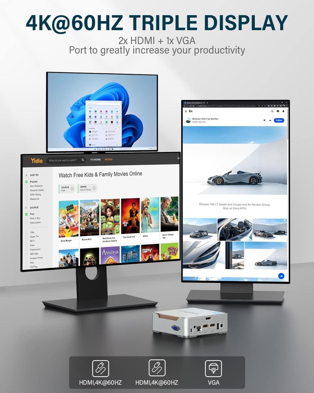 Alt view image 4 of 7 - KAMRUI 4K Mini PC 16GB DDR4 RAM 512GB SSD ROM, Intel 12th Alder Lake-N95 4 Core Processor,windows 11 home, WiFI/BT,Office mini PC