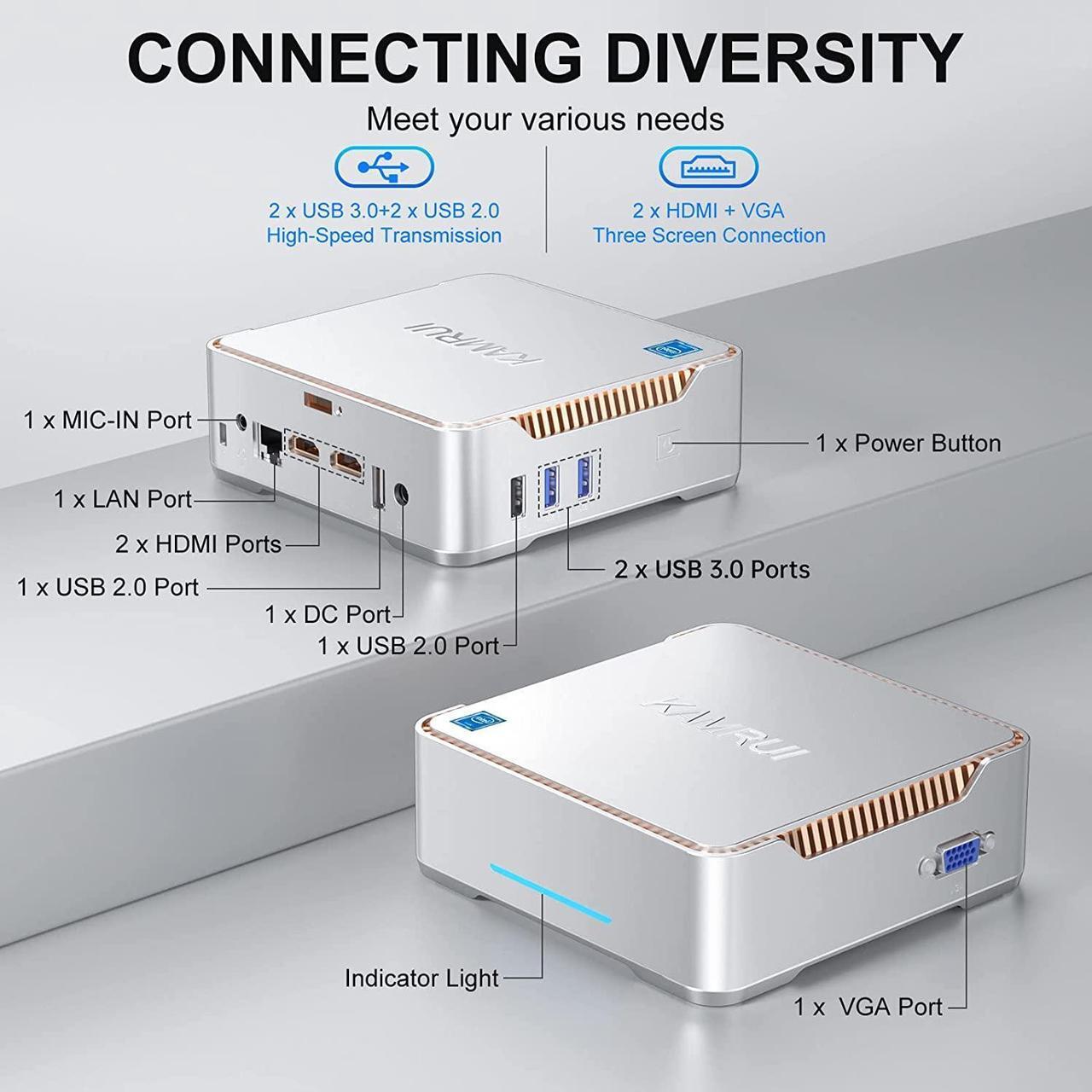 Alt view image 5 of 7 - KAMRUI 4K Mini PC 16GB DDR4 RAM 512GB SSD ROM, Intel 12th Alder Lake-N95 4 Core Processor,windows 11 home, WiFI/BT,Office mini PC