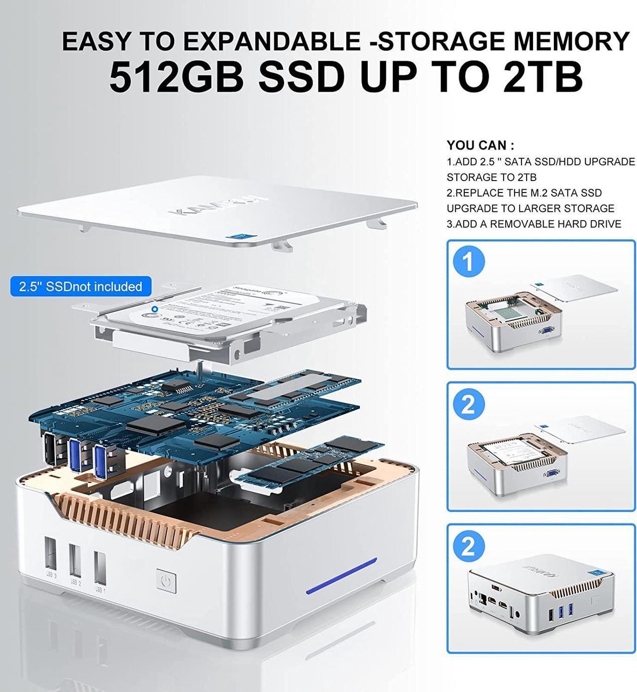 Alt view image 6 of 7 - KAMRUI 4K Mini PC 16GB DDR4 RAM 512GB SSD ROM, Intel 12th Alder Lake-N95 4 Core Processor,windows 11 home, WiFI/BT,Office mini PC