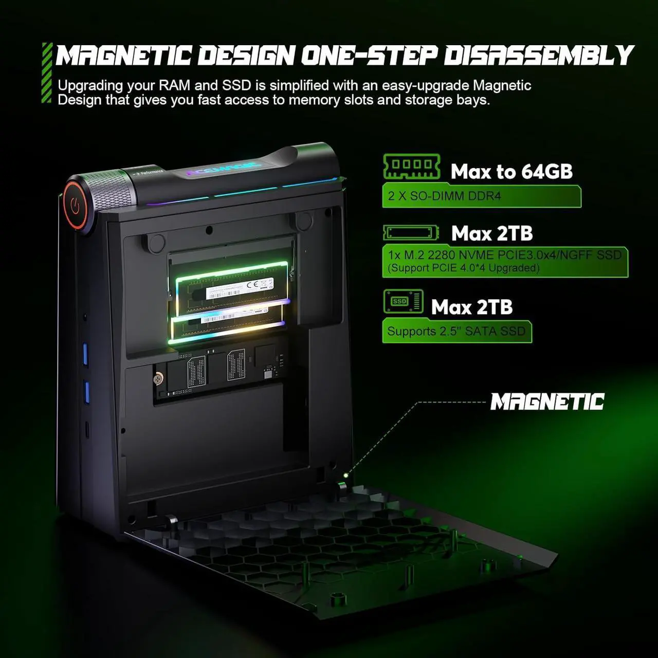 Alt view image 5 of 7 - KAMRUI 4K Mini Gaming PC i9, i9-11900H Processor(Up to 4.9GHz), Mini PC Gaming 16GB RAM 512GB NVME SSD, Mini Computers Desktop with 3 Modes/RGB/Dual Fans/Wifi 6/BT5.2