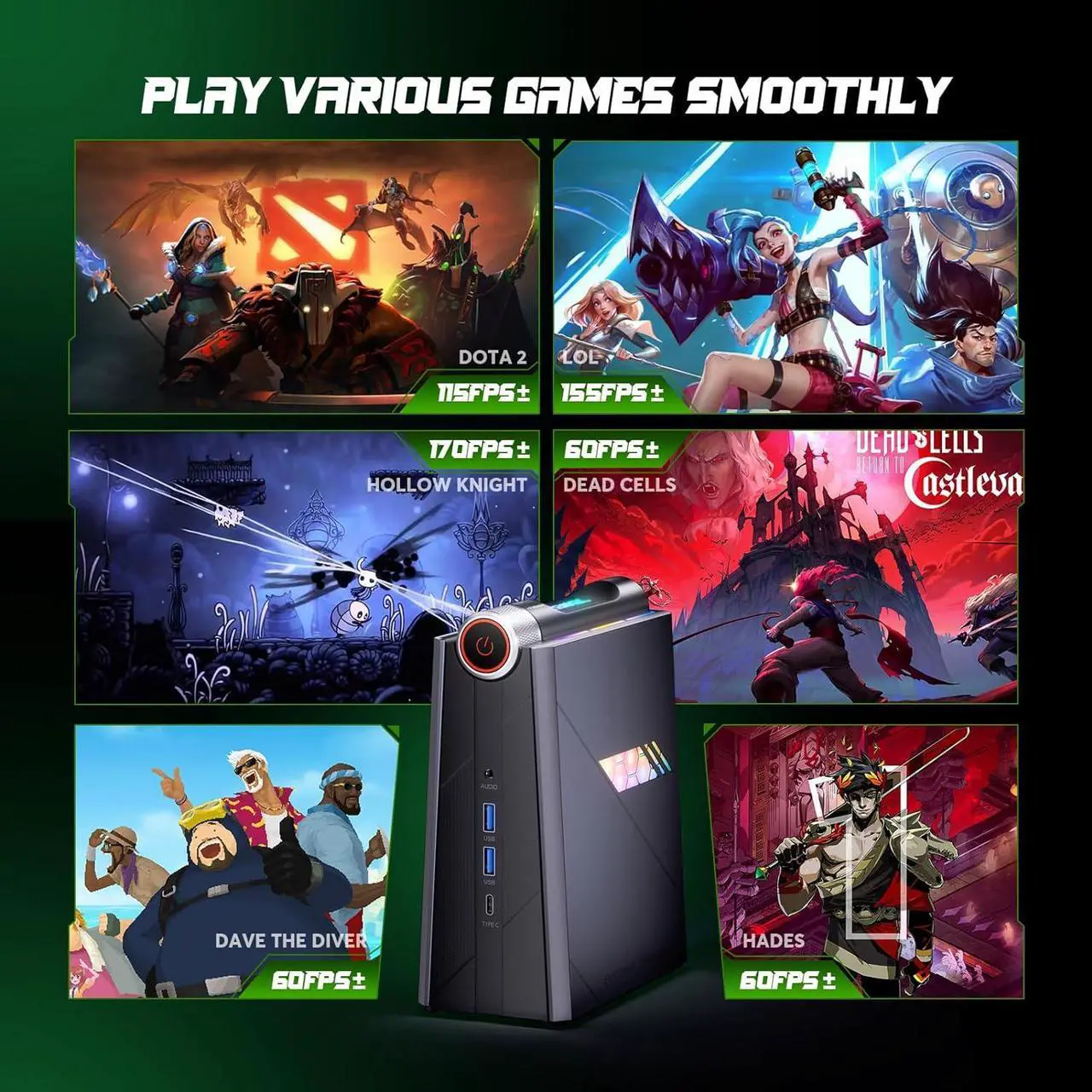 Alt view image 2 of 7 - KAMRUI 4K Mini Gaming PC i9, i9-11900H Processor(Up to 4.9GHz), Mini PC Gaming 16GB RAM 512GB NVME SSD, Mini Computers Desktop with 3 Modes/RGB/Dual Fans/Wifi 6/BT5.2