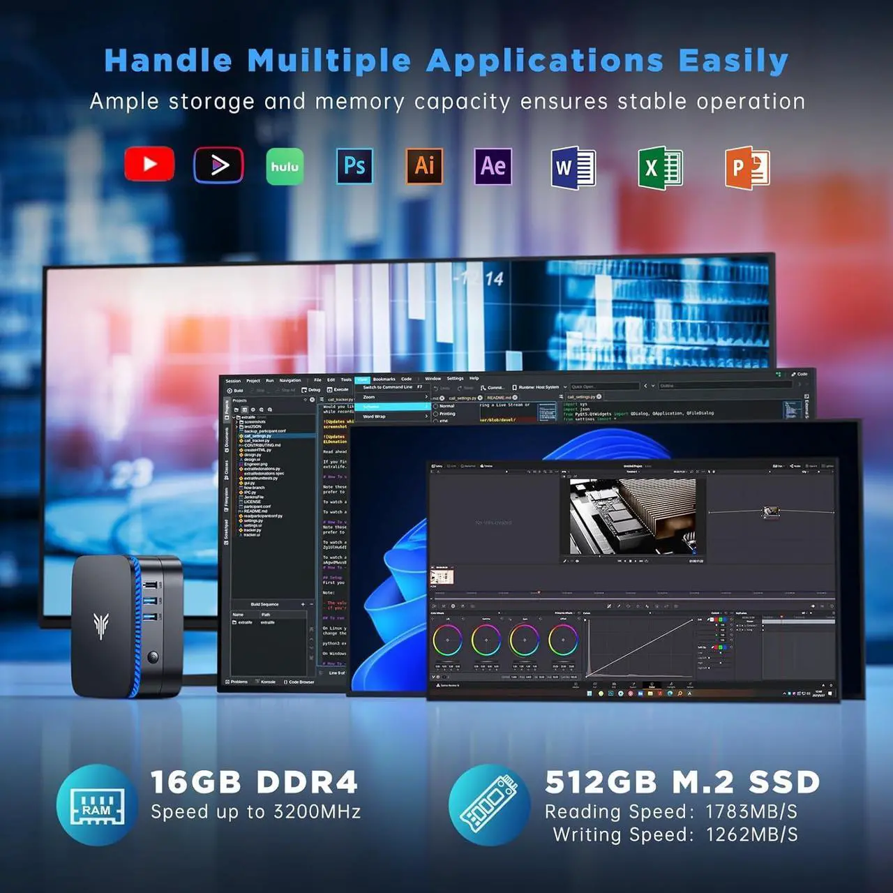 Alt view image 7 of 7 - KAMRUI AK1PLUS Mini PC with Intel Alder Lake N97(up to 3.60 GHz), 16GB RAM 512GB ROM Small Desktop Computer, 4K UHD Mini PC windows 11 home WiFi6 BT5.2 Dual HDMI LAN on Business Home Office Family-NAS