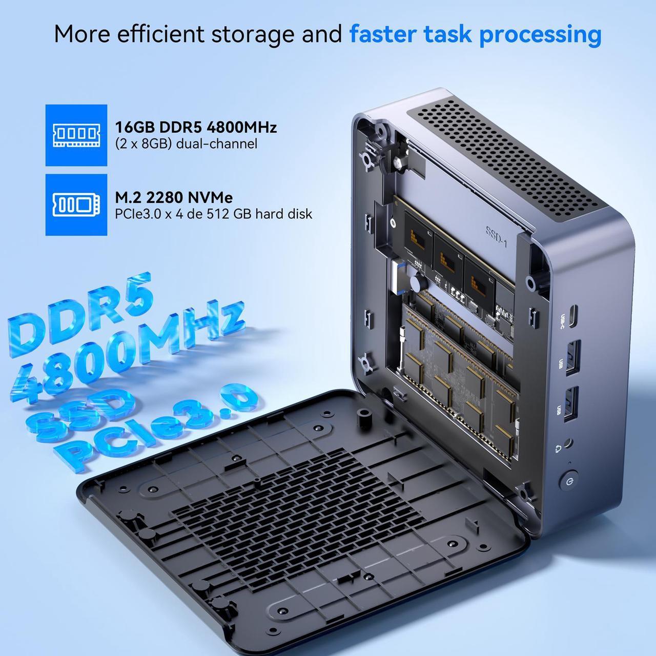 Alt view image 4 of 7 - KAMRUI Mini Gaming PC 16GB DDR5 512GB NVMe SSD, Mini Computers with Ryzen 9 6900HX+ AMD Radeon 680M, Support 4K Triple Screen,RGB Lights,WiFi6,BT5.2,Type C,up to 4.9Ghz, AM21
