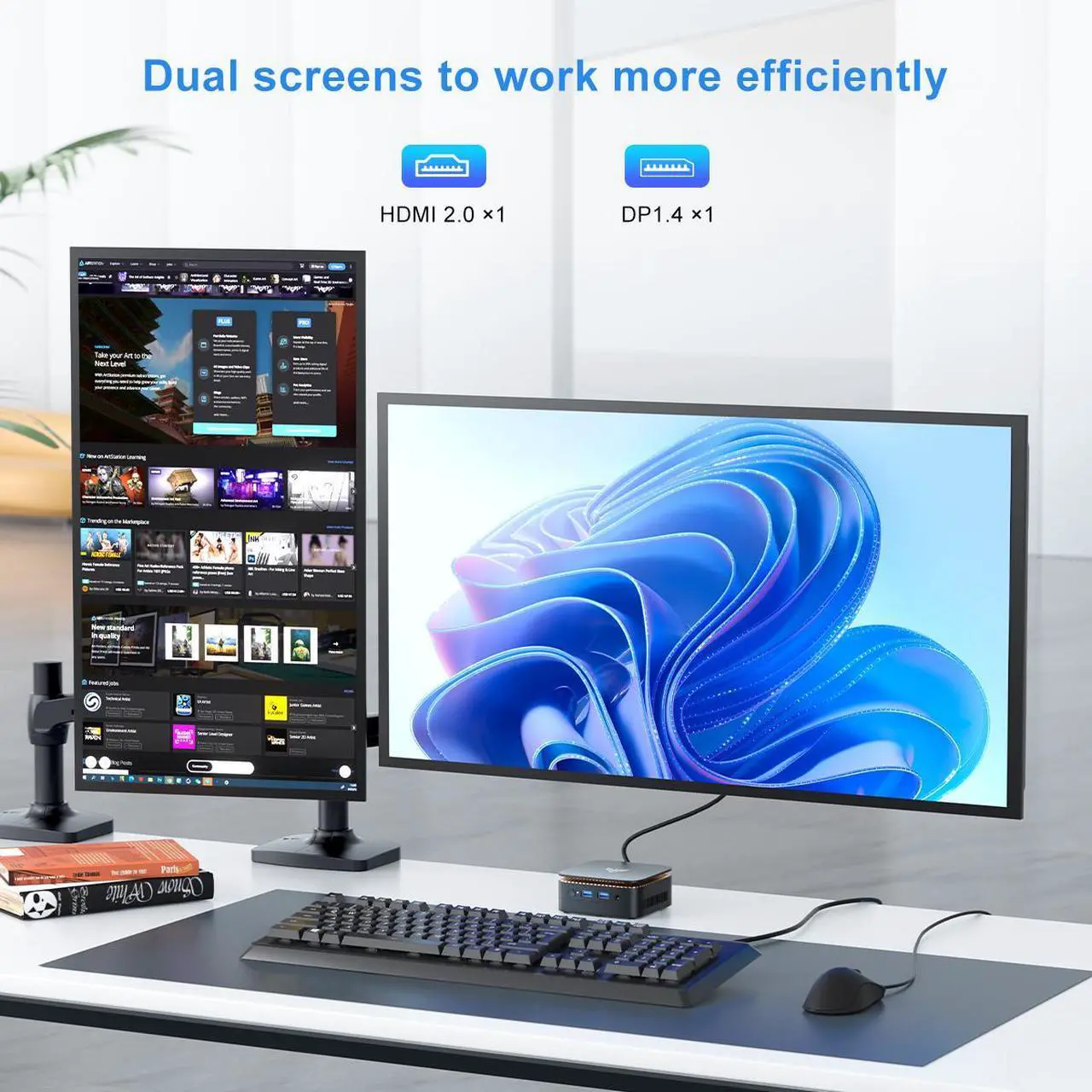Alt view image 3 of 7 - KAMRUI Mini PC E1 with 12th Alder Lake-N97 (4C/4T, Up to 3.6GHz), 16GB RAM LPDDR5 1TB PCIe M.2 SSD Mini Desktop Computer Windows 11Pro-4K Triple Display, WiFi 5, Dual LAN for Home/Office