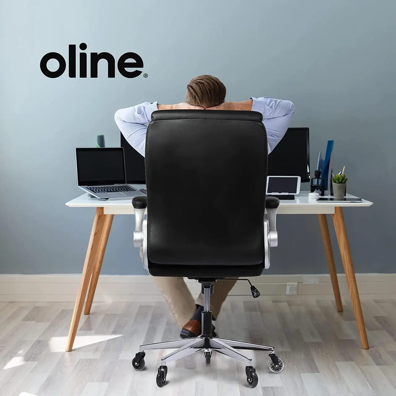Alt view image 6 of 6 - Oline ErgoAce Ergonomic Executive Office Chair, Rolling Home Desk PU Leather Gaming Computer Chair with Adjustable Armrests, Lumbar Support, Blade Wheels (Black)