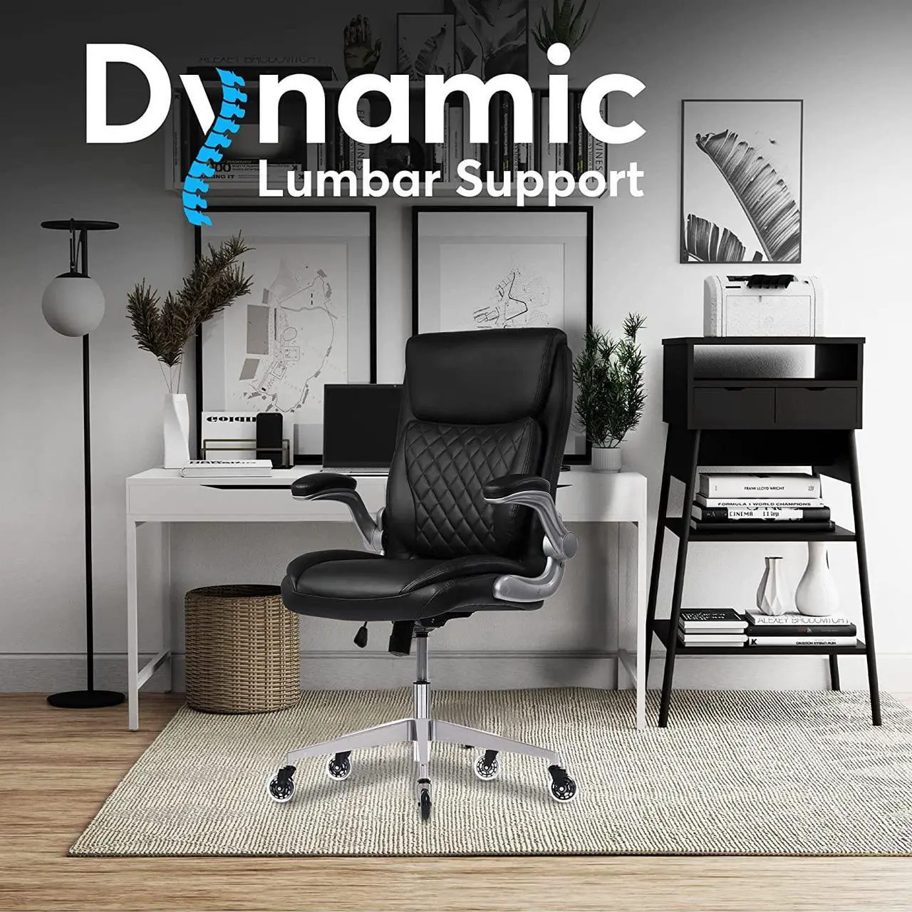 Alt view image 5 of 6 - Oline ErgoAce Ergonomic Executive Office Chair, Rolling Home Desk PU Leather Gaming Computer Chair with Adjustable Armrests, Lumbar Support, Blade Wheels (Black)