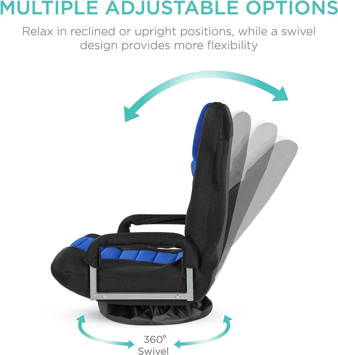 Alt view image 3 of 7 - Best Choice Products Swivel Gaming Chair 360 Degree Multipurpose Floor Chair Rocker for TV, Reading, Playing Video Games w/Lumbar Support, Armrest Handles, Adjustable Foldable Backrest - Black/Blue