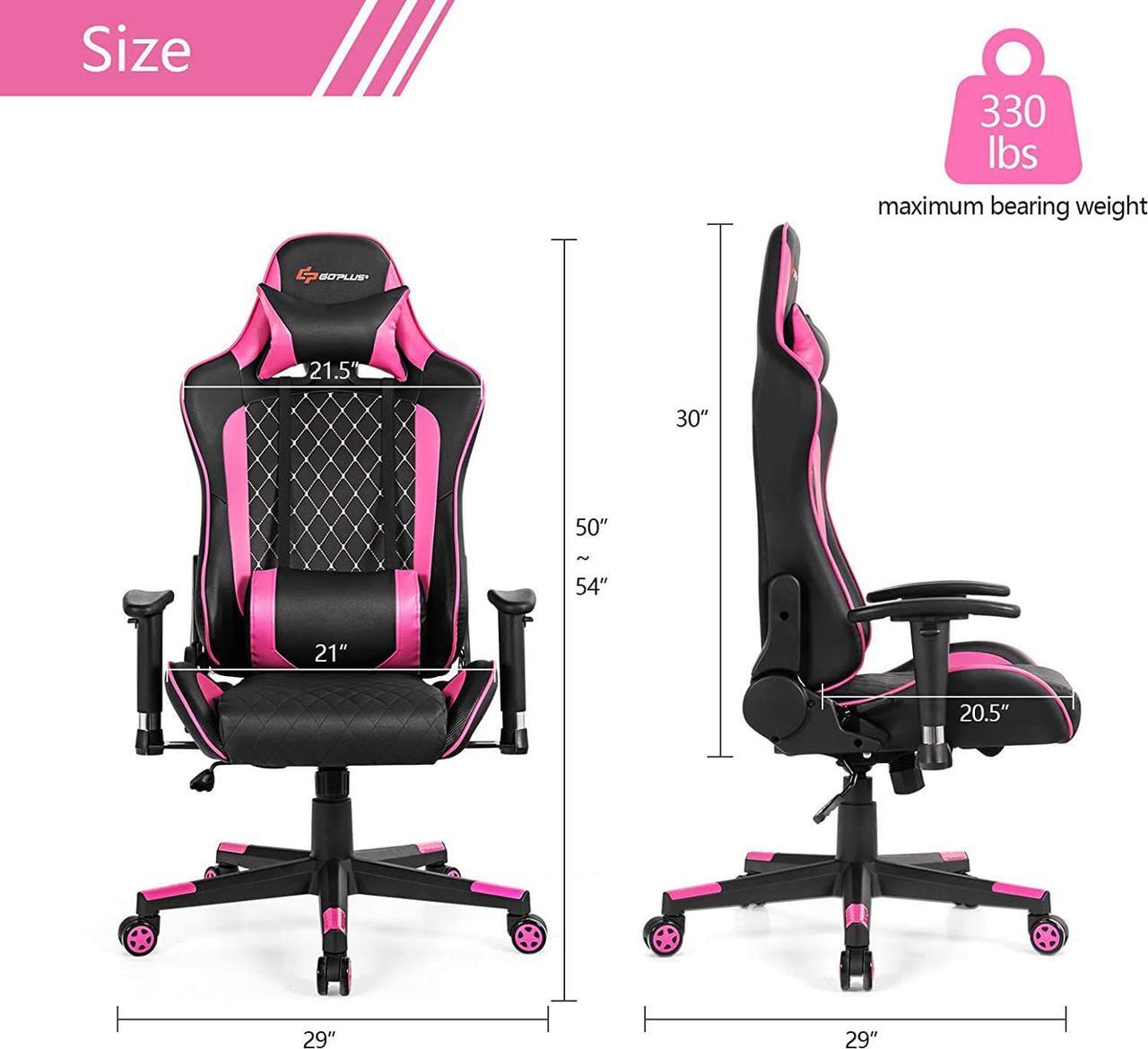 Alt view image 3 of 7 - POWERSTONE Pink Gaming Chair Recliner with Adjustable Armrest Massage Lumbar Support Wide Cushion Ergonomic Office Computer Chair