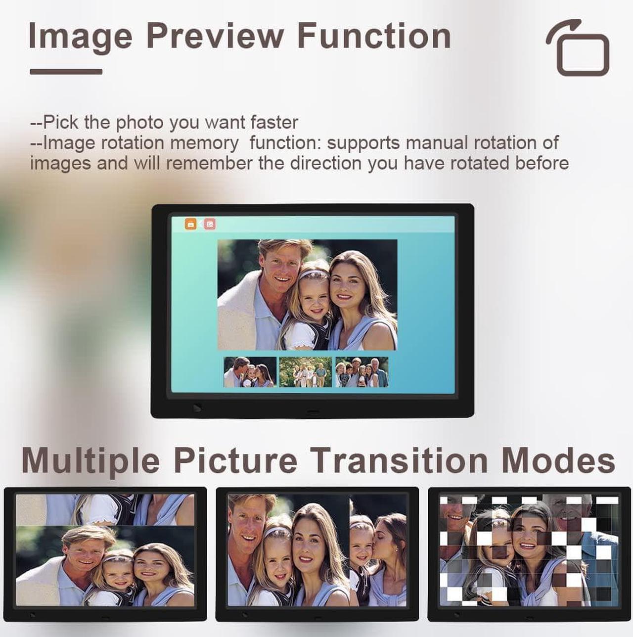 Alt view image 4 of 7 - 10.1 Inch Digital Picture Frame with 32GB USB Flash Drive, KECAG 1920x1080 HD IPS Screen Digital Photo Frame, Motion Sensor, Video, Music, Share Moments via SD Card or USB, with Remote Control, Black
