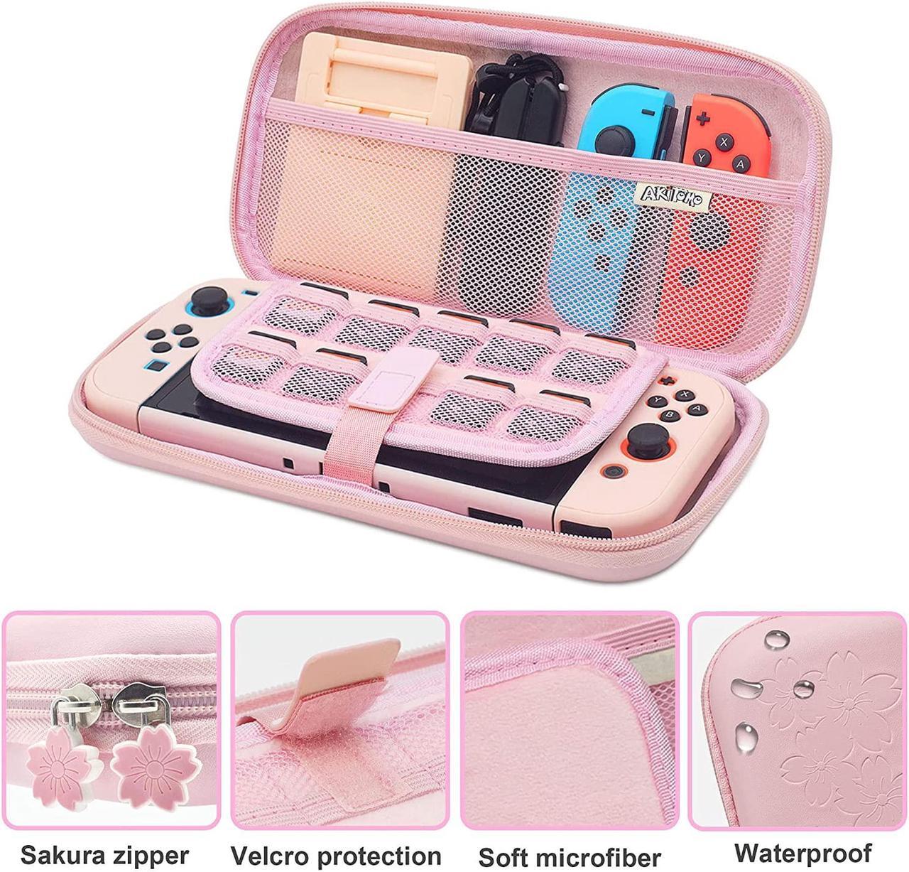 Alt view image 2 of 7 - BRHE Cute Travel Carrying Case for Nintendo Switch Accessories Kit with Hard Protective Cover, Glass Screen Protector, Adjustable Stand and Thumb Grip Caps 10 in 1(Switch Pink)