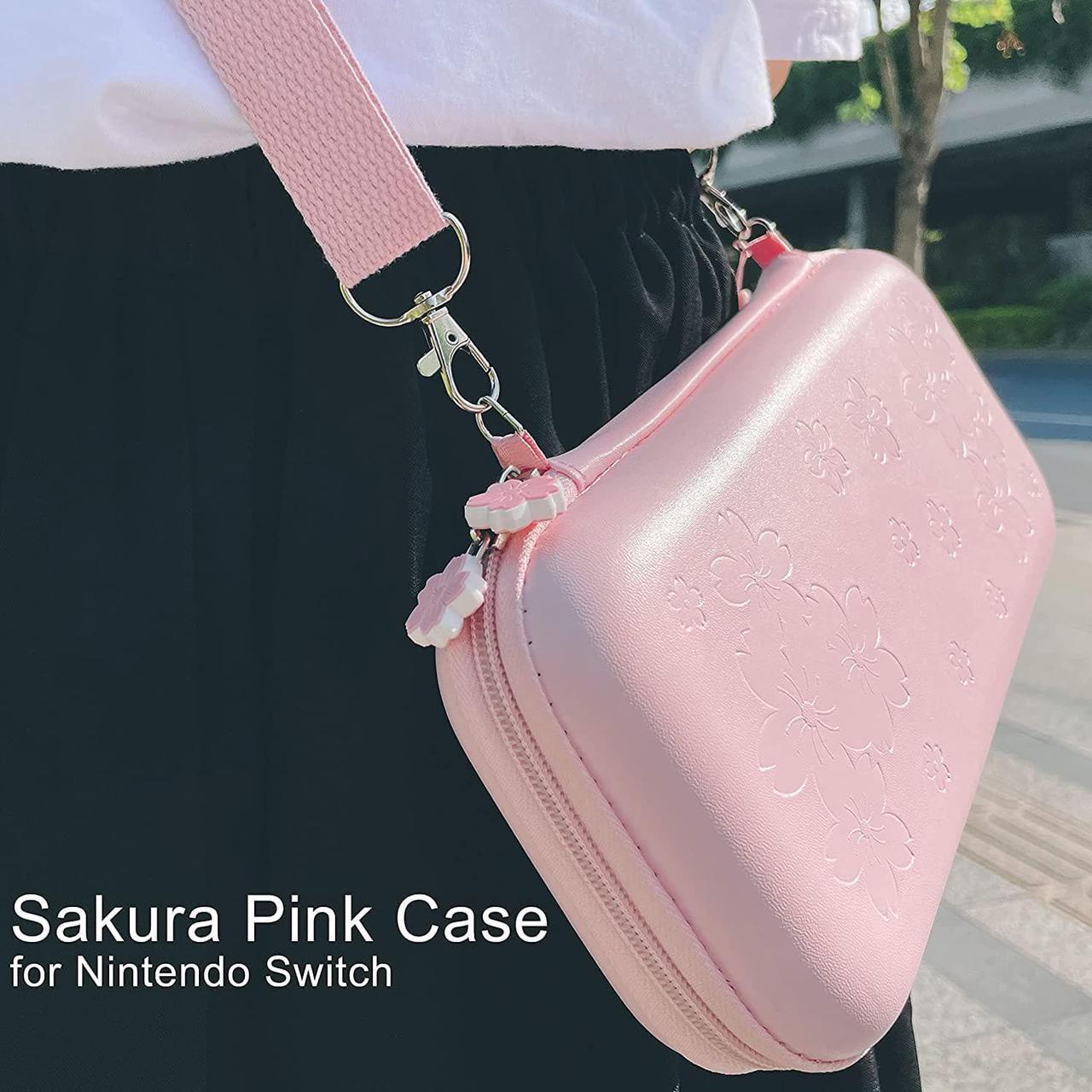 Alt view image 5 of 7 - BRHE Cute Travel Carrying Case for Nintendo Switch Accessories Kit with Hard Protective Cover, Glass Screen Protector, Adjustable Stand and Thumb Grip Caps 10 in 1(Switch Pink)