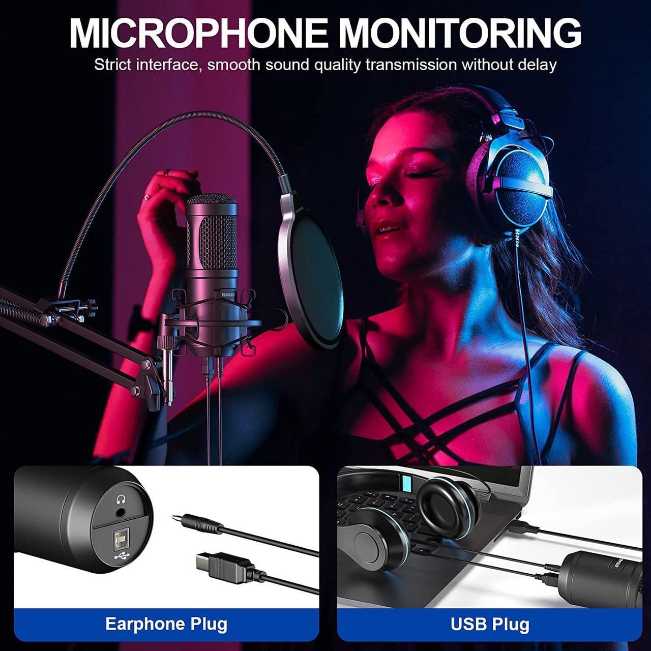 Alt view image 4 of 7 - USB Condenser Microphone,192kHZ/24bit Professional PC Streaming Podcast Cardioid Microphone Kit with Boom Arm,Shock Mount,Pop Filter,for Recording,Gaming,YouTube,Meeting,Discord