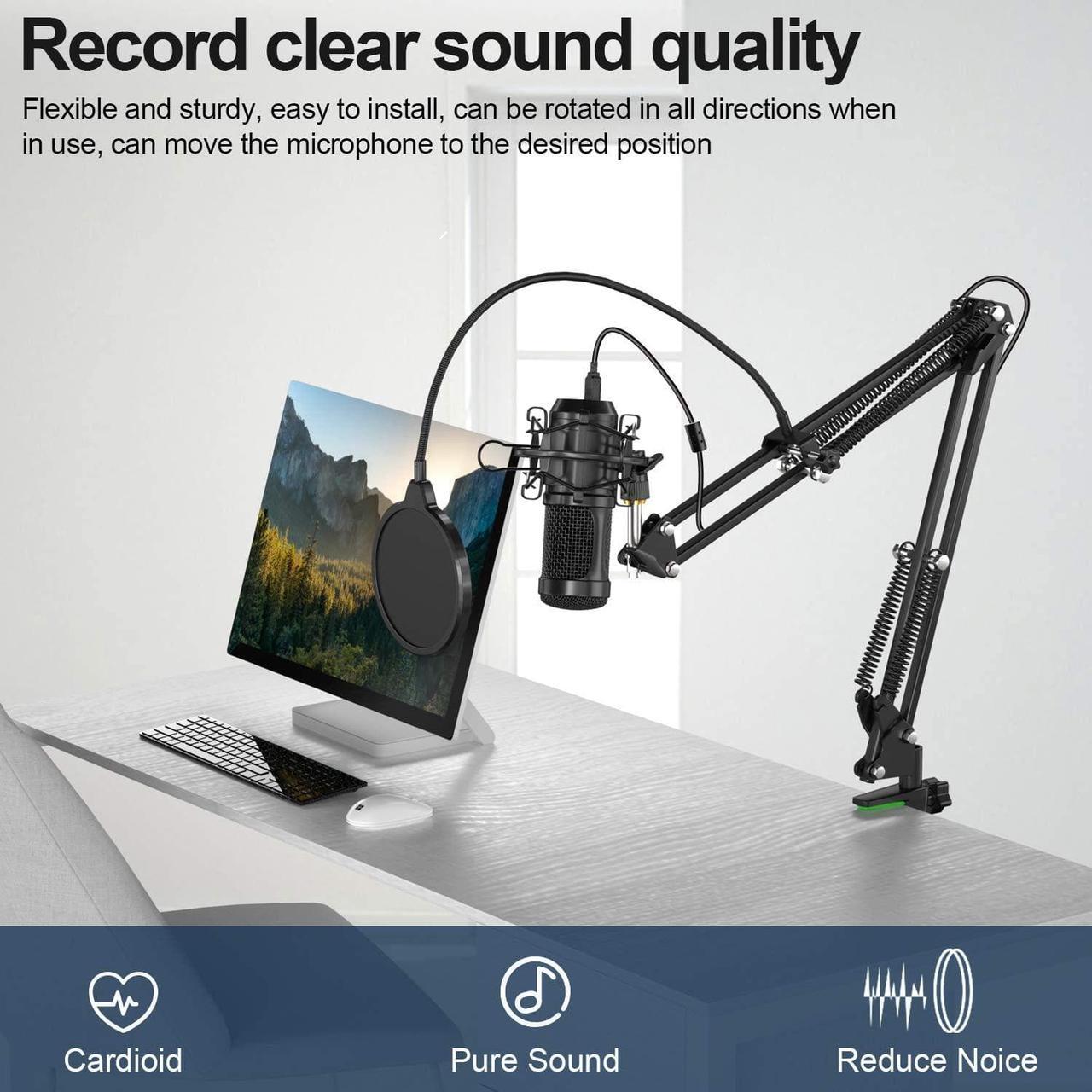 Alt view image 7 of 7 - USB Condenser Microphone,192kHZ/24bit Professional PC Streaming Podcast Cardioid Microphone Kit with Boom Arm,Shock Mount,Pop Filter,for Recording,Gaming,YouTube,Meeting,Discord