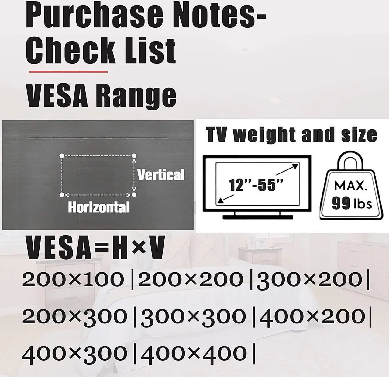 Alt view image 5 of 6 - No Stud TV Wall Mount, Drywall Studless TV Hanger No Damage, No Drill, Non Screws, Flat Screen Easy Install Bar Bracket fits VESA 12-55 inch TVs up to 99 lbs, Include Hardware Levels