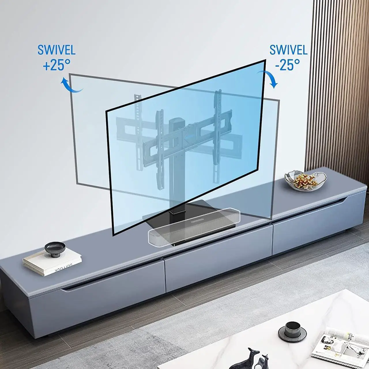 Alt view image 2 of 7 - MOUNTUP Universal TV Stand, Table Top TV Stands for 37 to 65, 70, 75 Inch Flat Screen TVs, Height Adjustable, Tilt, Swivel TV Mount with Tempered Glass Base Hold up to 88lbs, Max VESA 600x400mm MU0031