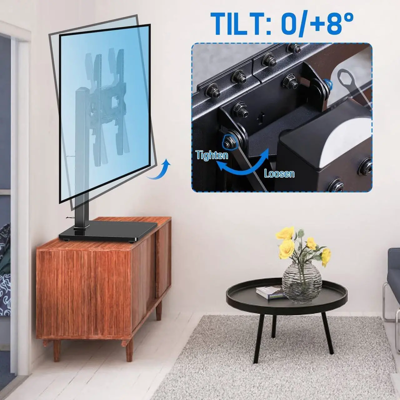Alt view image 3 of 7 - MOUNTUP Universal TV Stand, Table Top TV Stands for 37 to 65, 70, 75 Inch Flat Screen TVs, Height Adjustable, Tilt, Swivel TV Mount with Tempered Glass Base Hold up to 88lbs, Max VESA 600x400mm MU0031