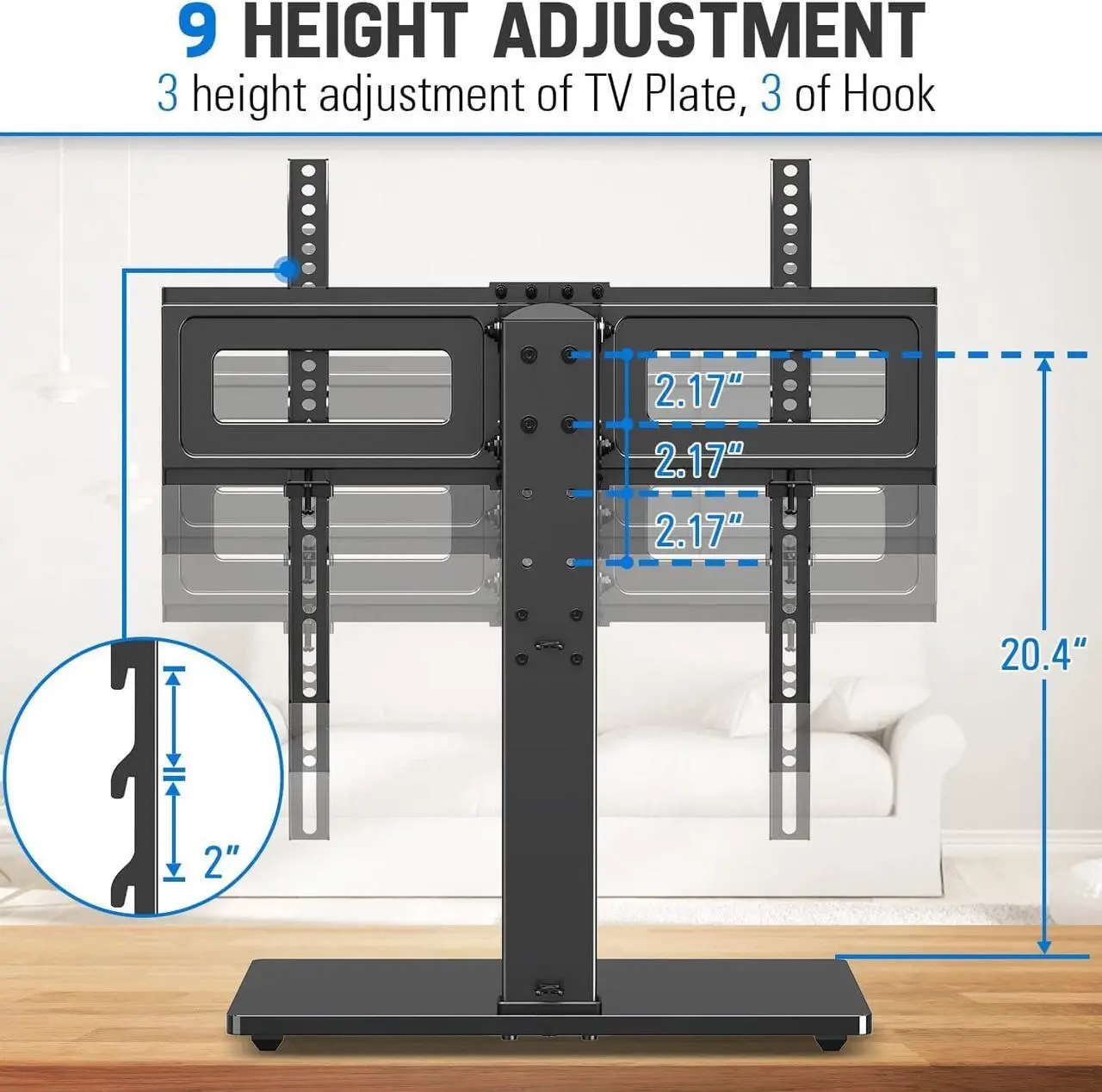 Alt view image 6 of 7 - MOUNTUP Universal TV Stand, Table Top TV Stands for 37 to 65, 70, 75 Inch Flat Screen TVs, Height Adjustable, Tilt, Swivel TV Mount with Tempered Glass Base Hold up to 88lbs, Max VESA 600x400mm MU0031