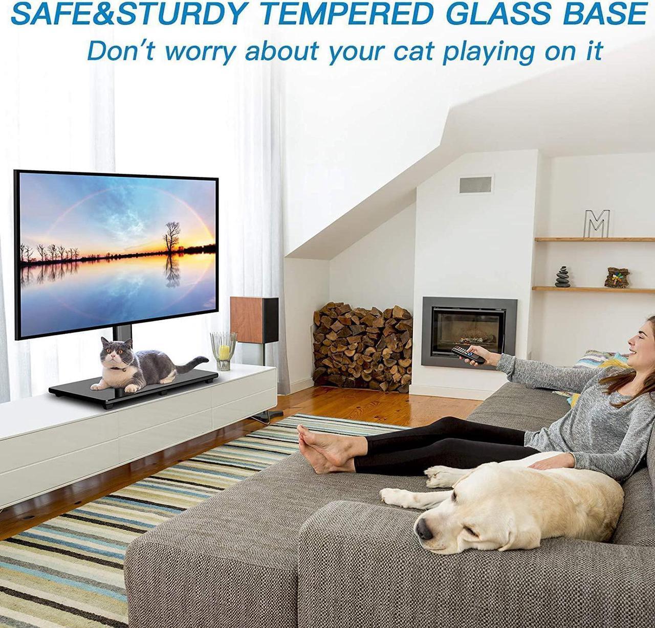 Alt view image 4 of 7 - PERLESMITH Swivel Universal TV Stand Mount for 32-80 Inch LCD OLED Flat/Curved Screen TVs up to 99lbs-Height Adjustable Table Top TV Stand/Base with Tempered Glass Base&Wire Management,VESA 600x400mm
