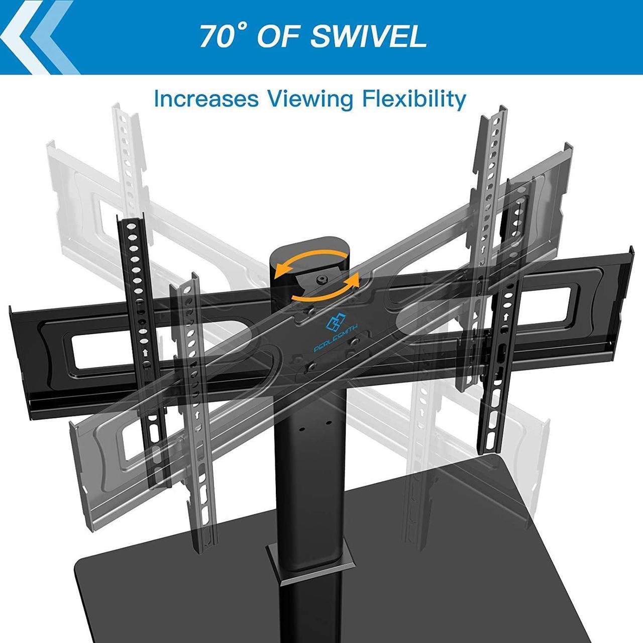 Alt view image 3 of 7 - PERLESMITH Swivel Universal TV Stand Mount for 32-80 Inch LCD OLED Flat/Curved Screen TVs up to 99lbs-Height Adjustable Table Top TV Stand/Base with Tempered Glass Base&Wire Management,VESA 600x400mm