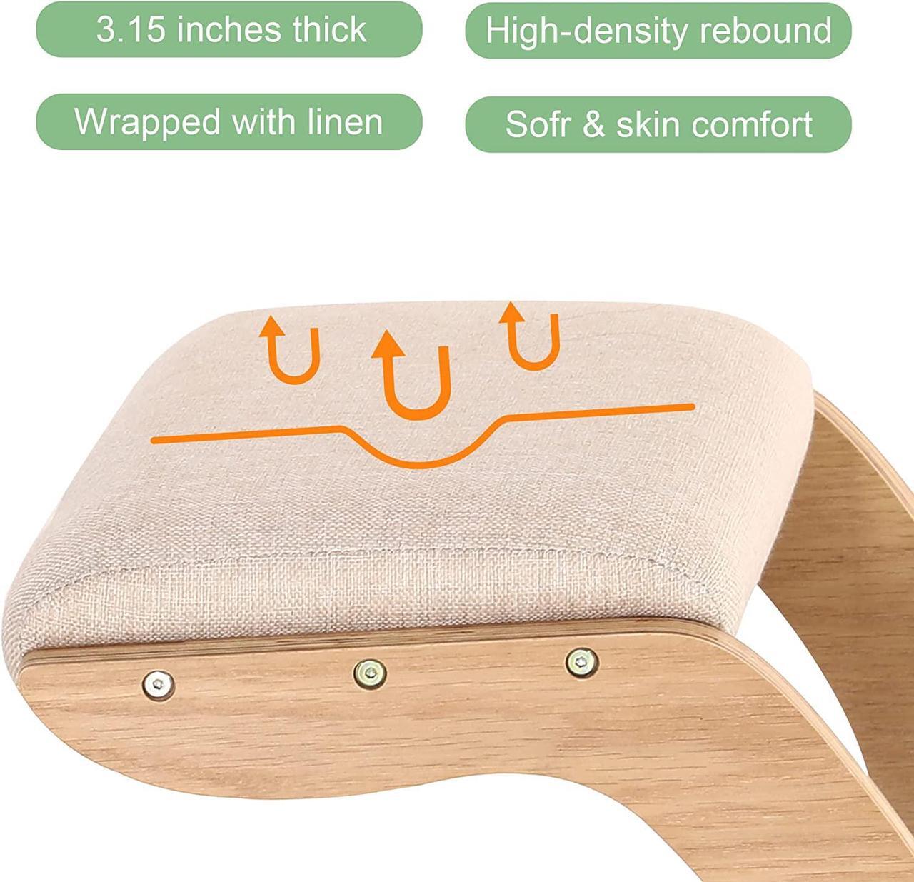 Alt view image 7 of 7 - Predawn Ergonomic Kneeling Chair,Rocking Knee Chair Upright Posture Chair for Home Office Meditation Wooden & Linen Cushion-Office Chair for Back Neck Pain Relief & Improving Posture (White Oak)