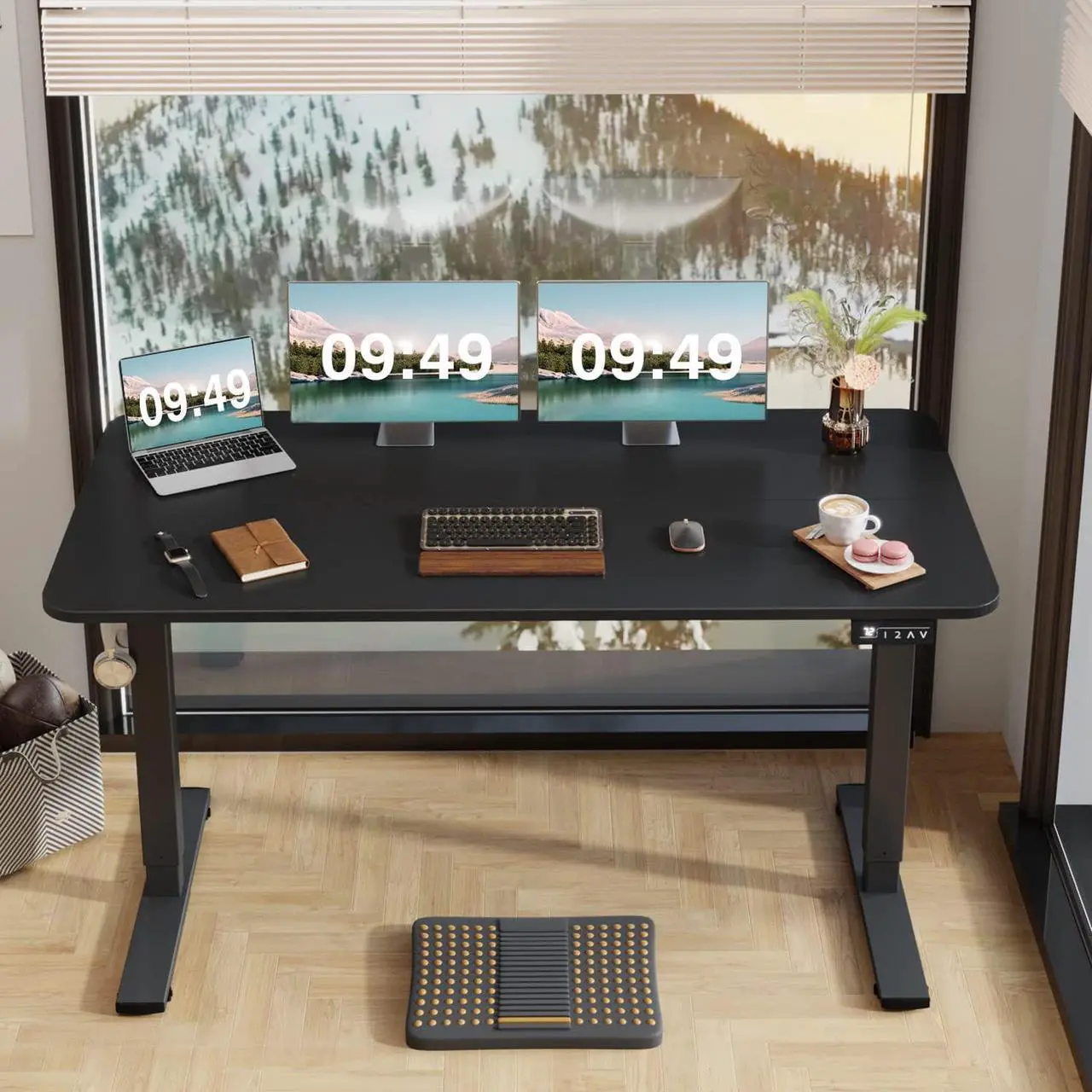 Alt view image 4 of 7 - Electric Height Adjustable Standing Desk Large 55 x 24 Inches Sit Stand Up Desk Home Office Computer Desk Memory Preset with T-Shaped Metal Bracket, Black