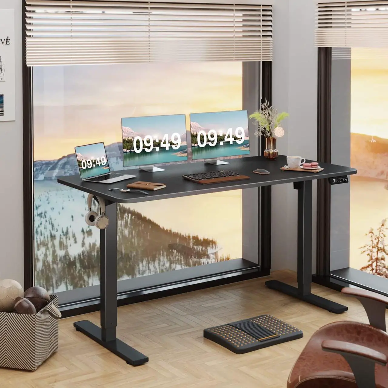 Alt view image 2 of 7 - Electric Height Adjustable Standing Desk Large 55 x 24 Inches Sit Stand Up Desk Home Office Computer Desk Memory Preset with T-Shaped Metal Bracket, Black