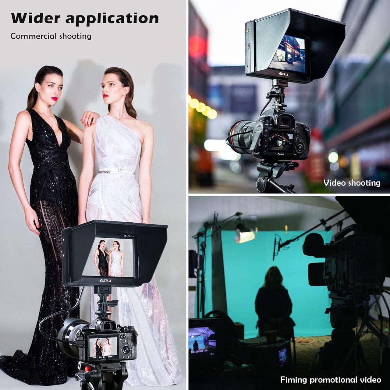 Alt view image 5 of 6 - DC-70 II 7 inch Camera Video Monitor, 4K Camera Field Monitor Kit with HDMI AV Input/Output for Canon Nikon Sony DSLR Camera, Peaking Focus Assist Video Monitor with Sunshade Hood/Battery