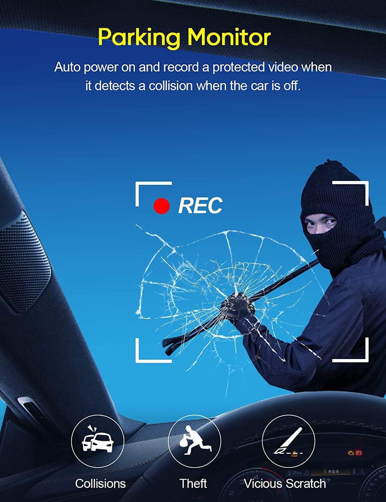 Alt view image 7 of 7 - 3 Channel Dash Cam Front and Rear Inside, 1080P Dash Camera for Cars, Dashcam Three Way Triple Car Camera with IR Night Vision, Loop Recording, G-Sensor, Parking Monitor, 24 Hours Recording