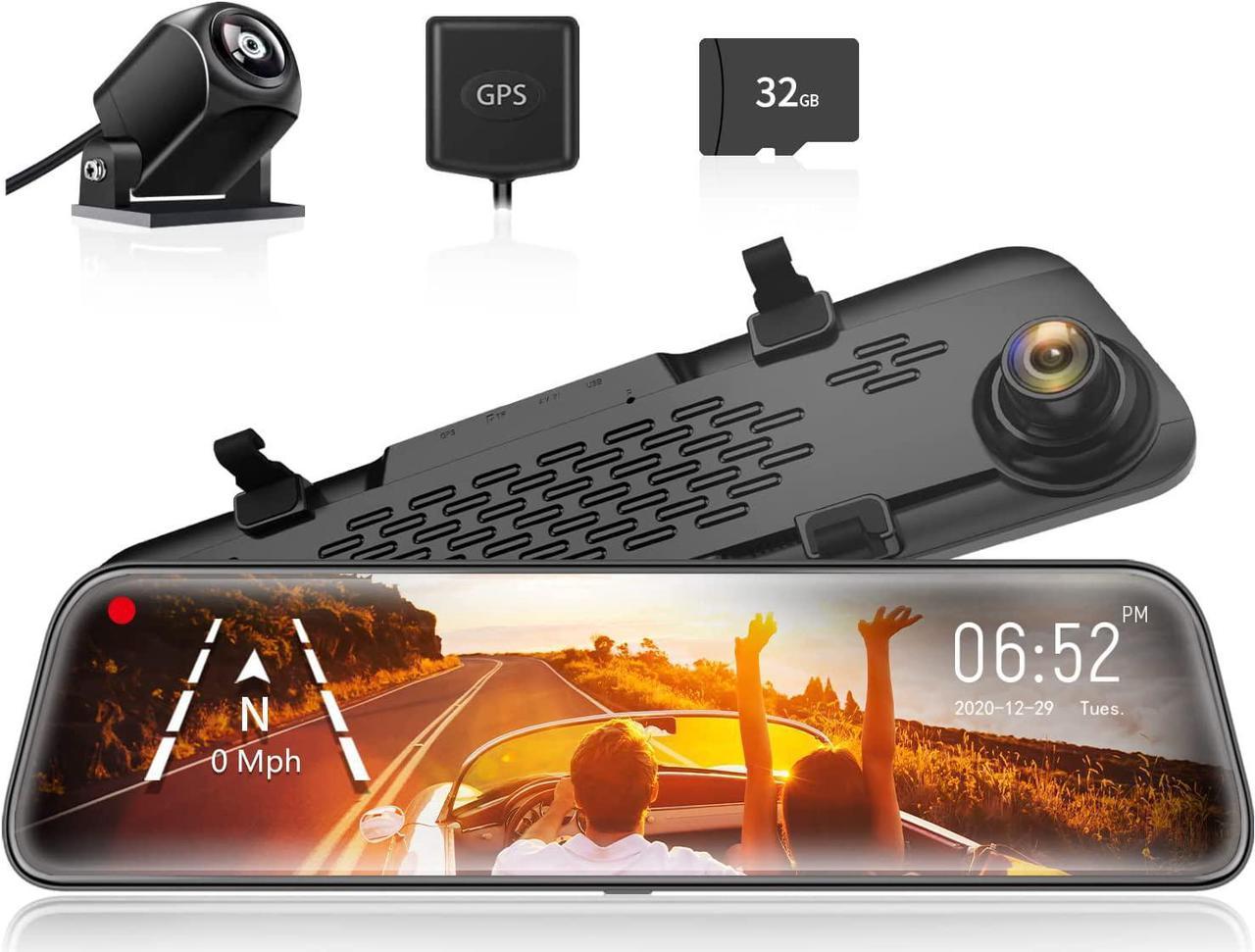 WOLFBOX G840S 12 Mirror Dash Cam Backup Camera,1296P Full HD Smart Rearview Mirror for Cars & Trucks, 1080P Front and Rear View Dual Cameras, Night Vision, Parking Assistance, Free 32GB Card & GPS