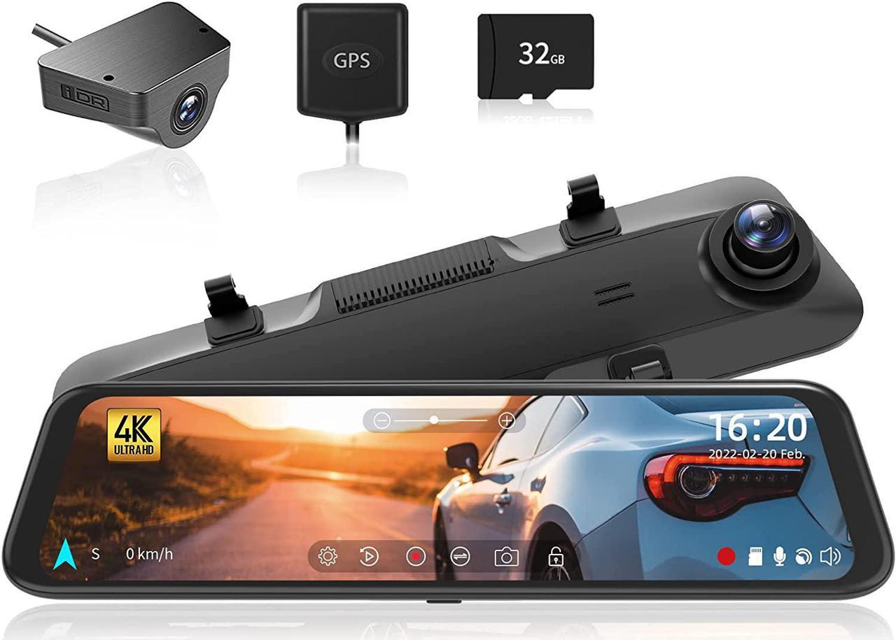 WOLFBOX G850 4K Mirror Dash Cam: 12'' Rear View Mirror Camera for Car,Dual Dash Cameras Front and Rear,Super Night Vision,Parking Monitoring,Reversing Assistance,32GB TF Card & GPS