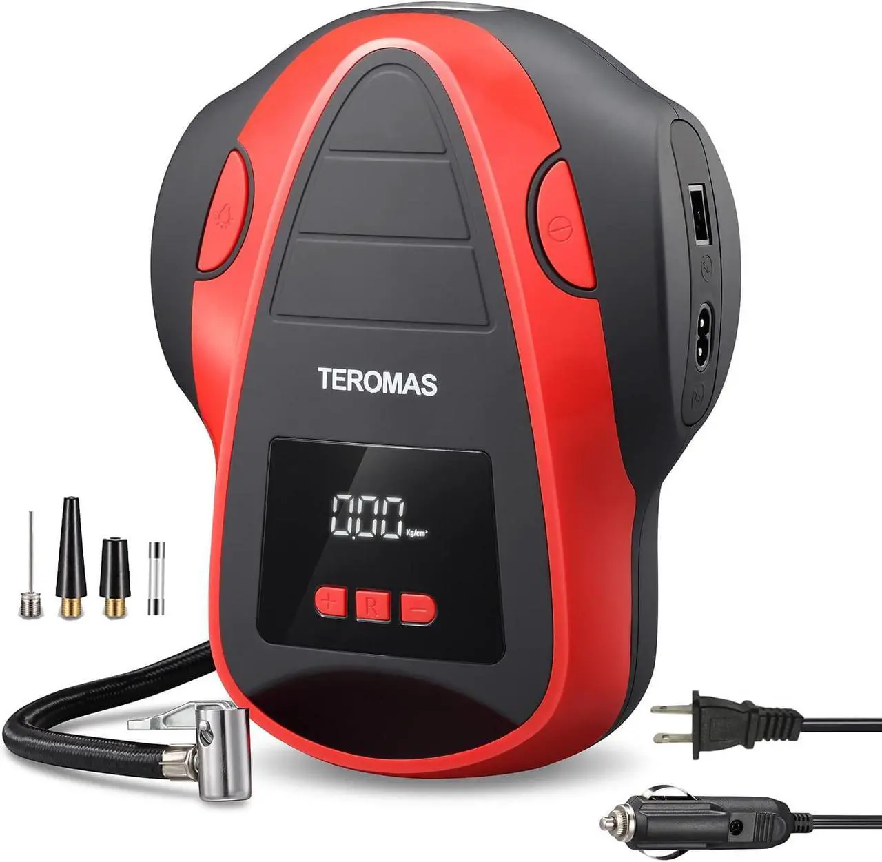 Main image of TEROMAS Tire Inflator Air Compressor, Portable DC/AC Air Pump for Car Tires 12V DC and Other Inflatables at Home 110V AC, Digital Electric Tire Pump with Pressure Gauge (Red)