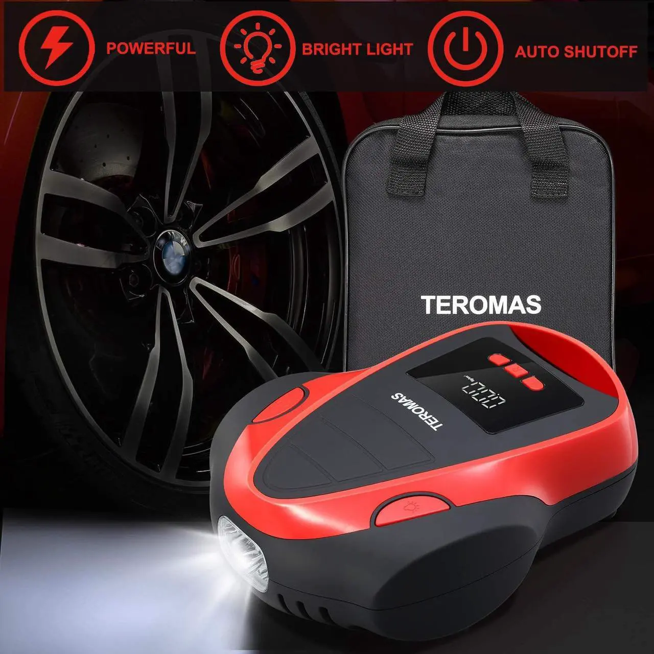 Alt view image 6 of 6 - TEROMAS Tire Inflator Air Compressor, Portable DC/AC Air Pump for Car Tires 12V DC and Other Inflatables at Home 110V AC, Digital Electric Tire Pump with Pressure Gauge (Red)