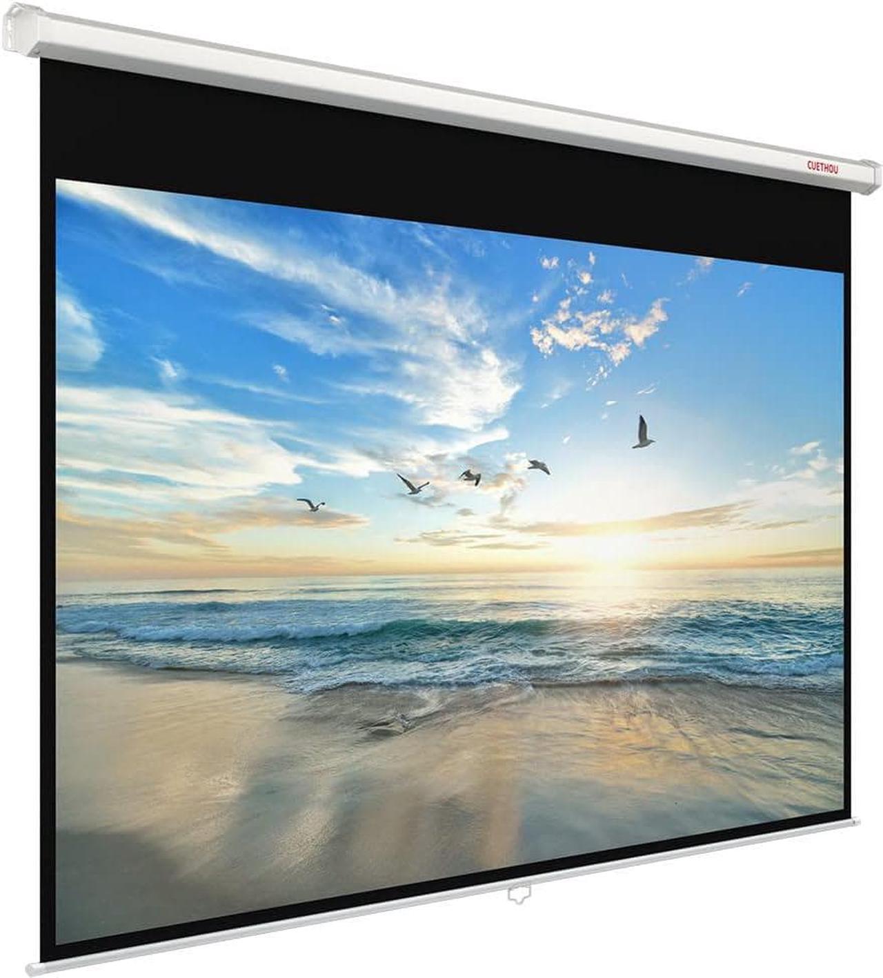 Main image of Projector Screen Manual Pull Down 100 inch 16:9 Auto Locking Indoor Outdoor 4K Ultra HD Wide Viewing Angle Wrinkle-Free Design Projection Screen Easy to Clean for Home Theater Office School by CUETHOU