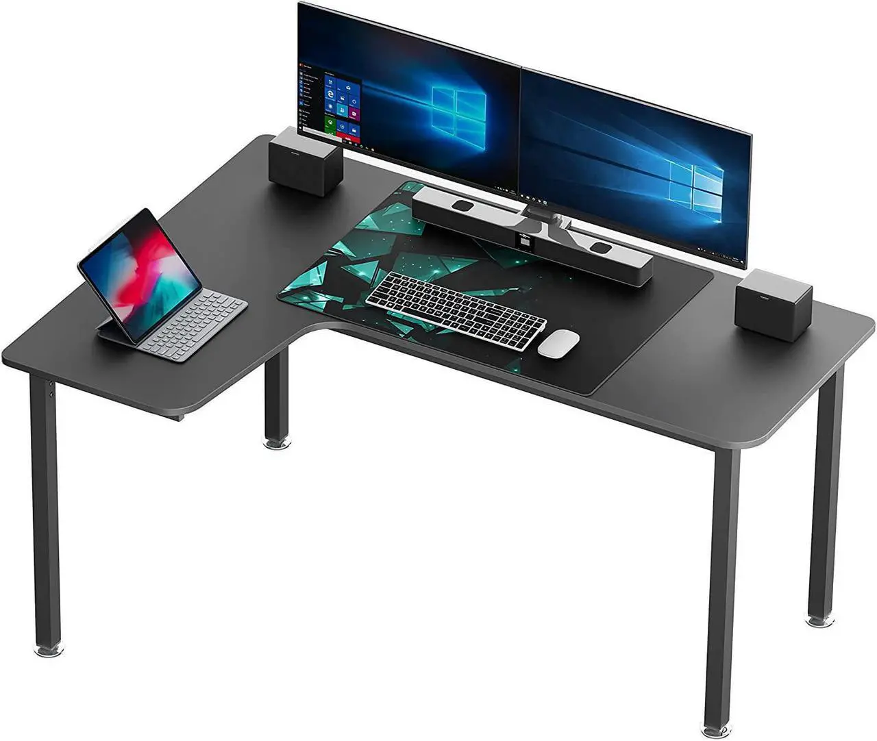Main image of DESIGNA 60 Inch L Shaped Gaming Desk, Corner Computer Desk, Home Office Study Writing Desk, Larger Gaming Table Gamer Workstation with Large Mouse Pad, Space Saving, Easy to Assemble, Left Side Black
