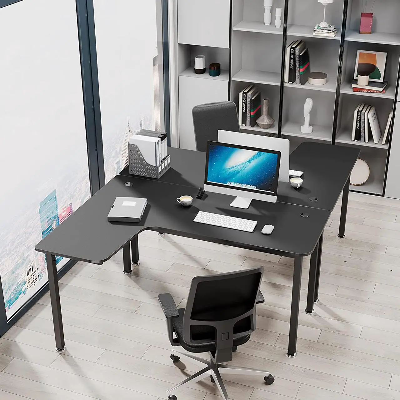 Alt view image 6 of 7 - DESIGNA 60 Inch L Shaped Gaming Desk, Corner Computer Desk, Home Office Study Writing Desk, Larger Gaming Table Gamer Workstation with Large Mouse Pad, Space Saving, Easy to Assemble, Left Side Black